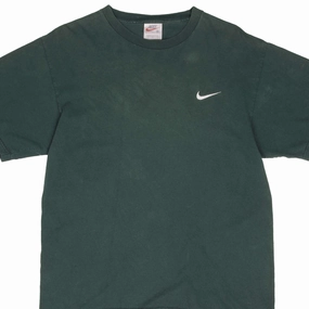VINTAGE NIKE CLASSIC SWOOSH GREEN TEE SHIRT LATE 1990S MEDIUM MADE IN USA Relaxed Armhole Cut Bright Color