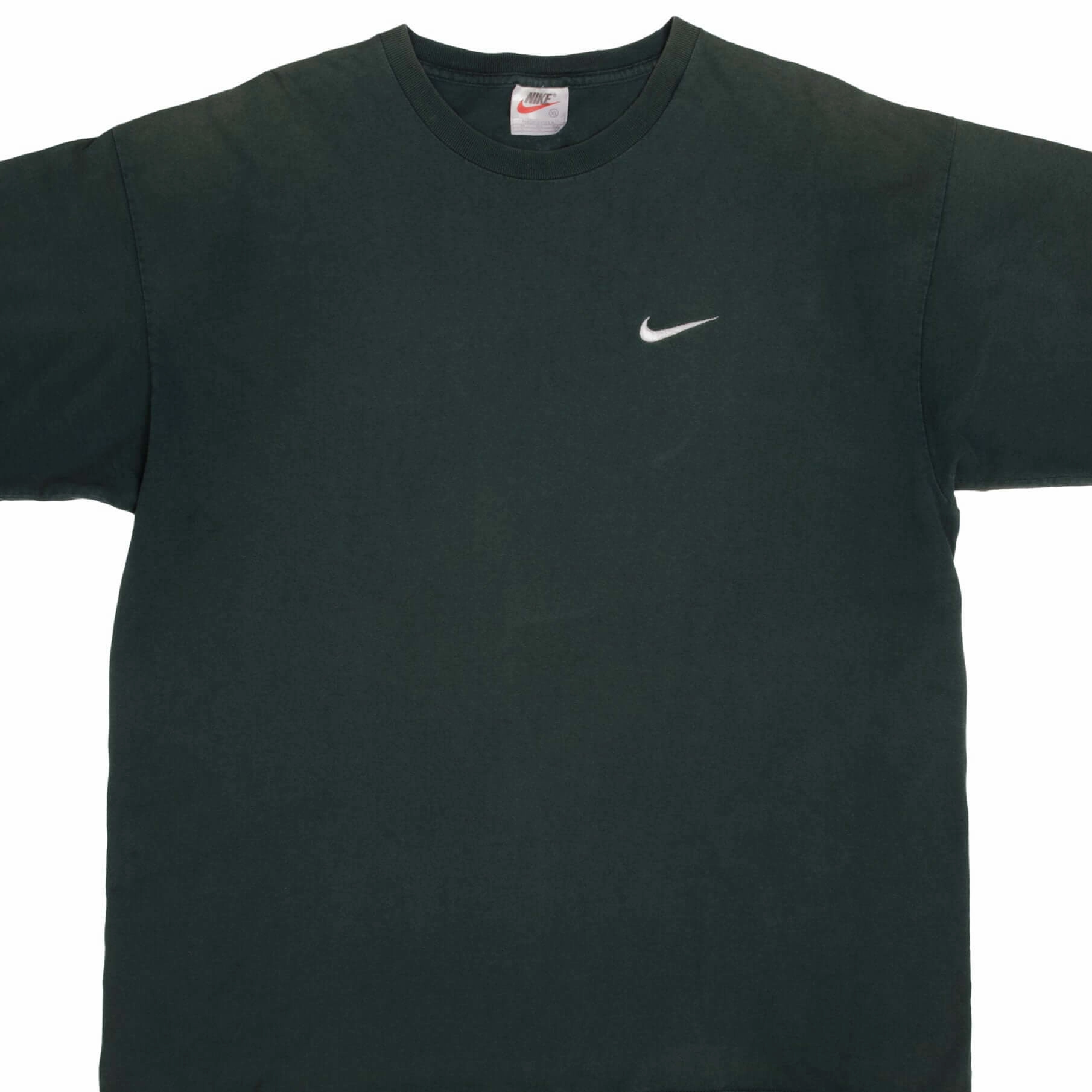 VINTAGE NIKE CLASSIC SWOOSH GREEN TEE SHIRT LATE 1990S XL MADE IN USA AllWeatherComfort Minimal Layers