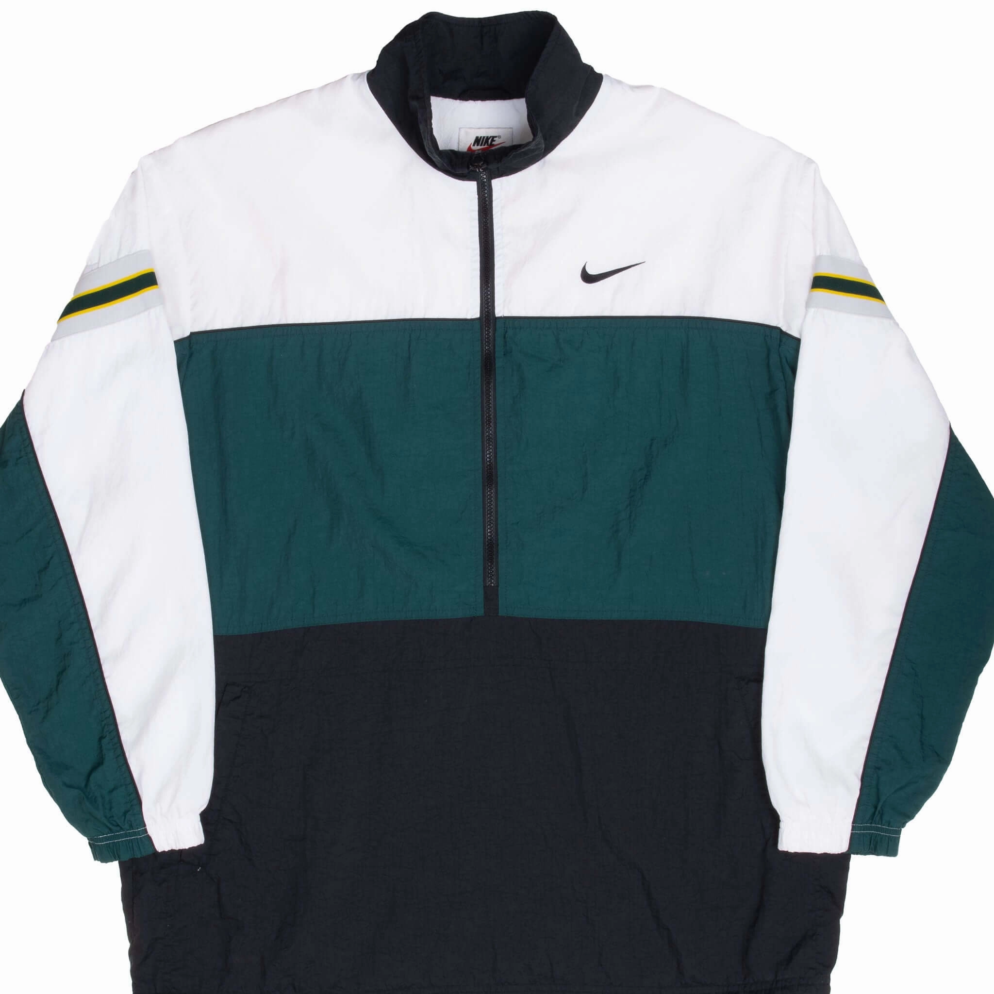 Windproof gear VINTAGE NIKE CLASSIC SWOOSH GREEN WHITE WINDBREAKER PULLOVER JACKET 1990S XL
