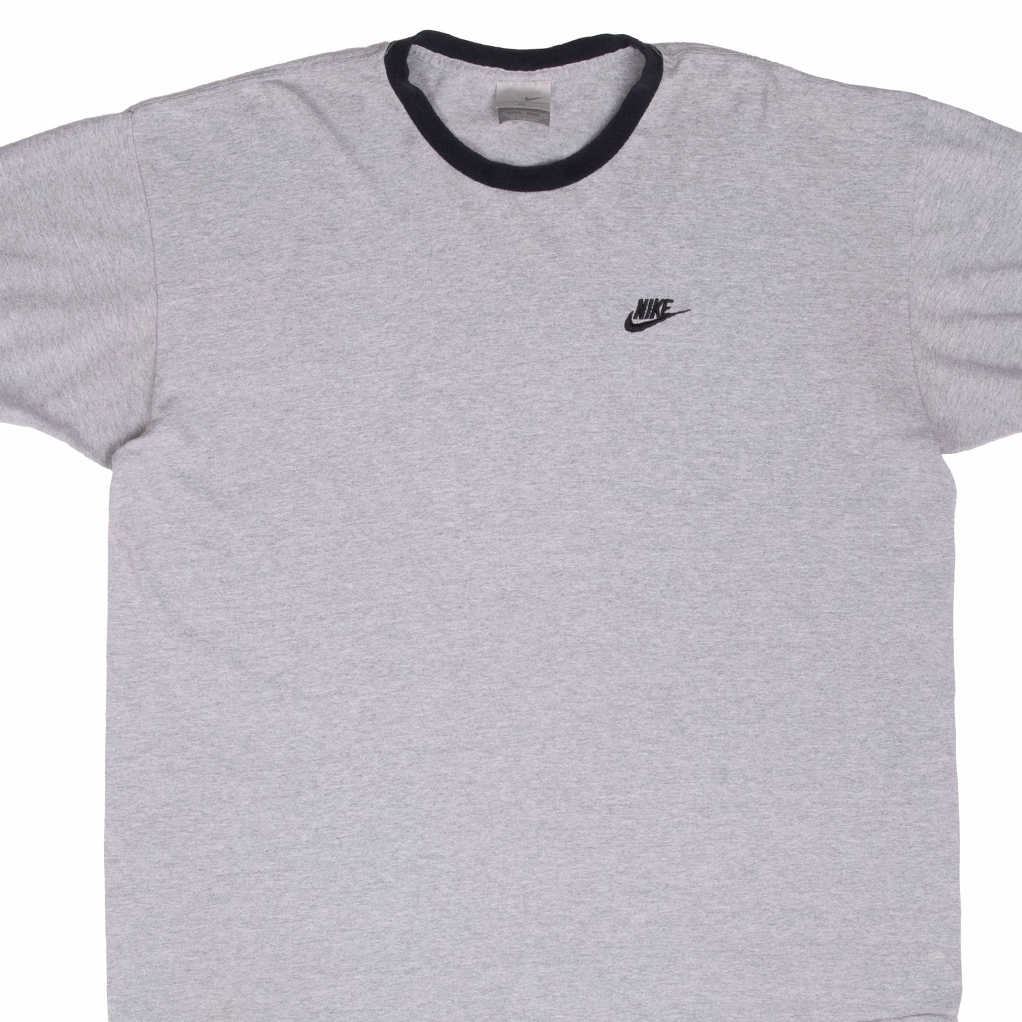 Water Based Ink VINTAGE NIKE CLASSIC SWOOSH GREY RINGER TEE SHIRT 2000S XL
