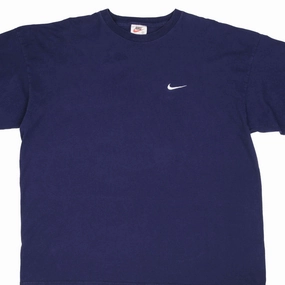Relaxed Comfort Look Non Irritating Tags VINTAGE NIKE CLASSIC SWOOSH NAVY BLUE TEE SHIRT 1990S SIZE 2XL MADE IN USA