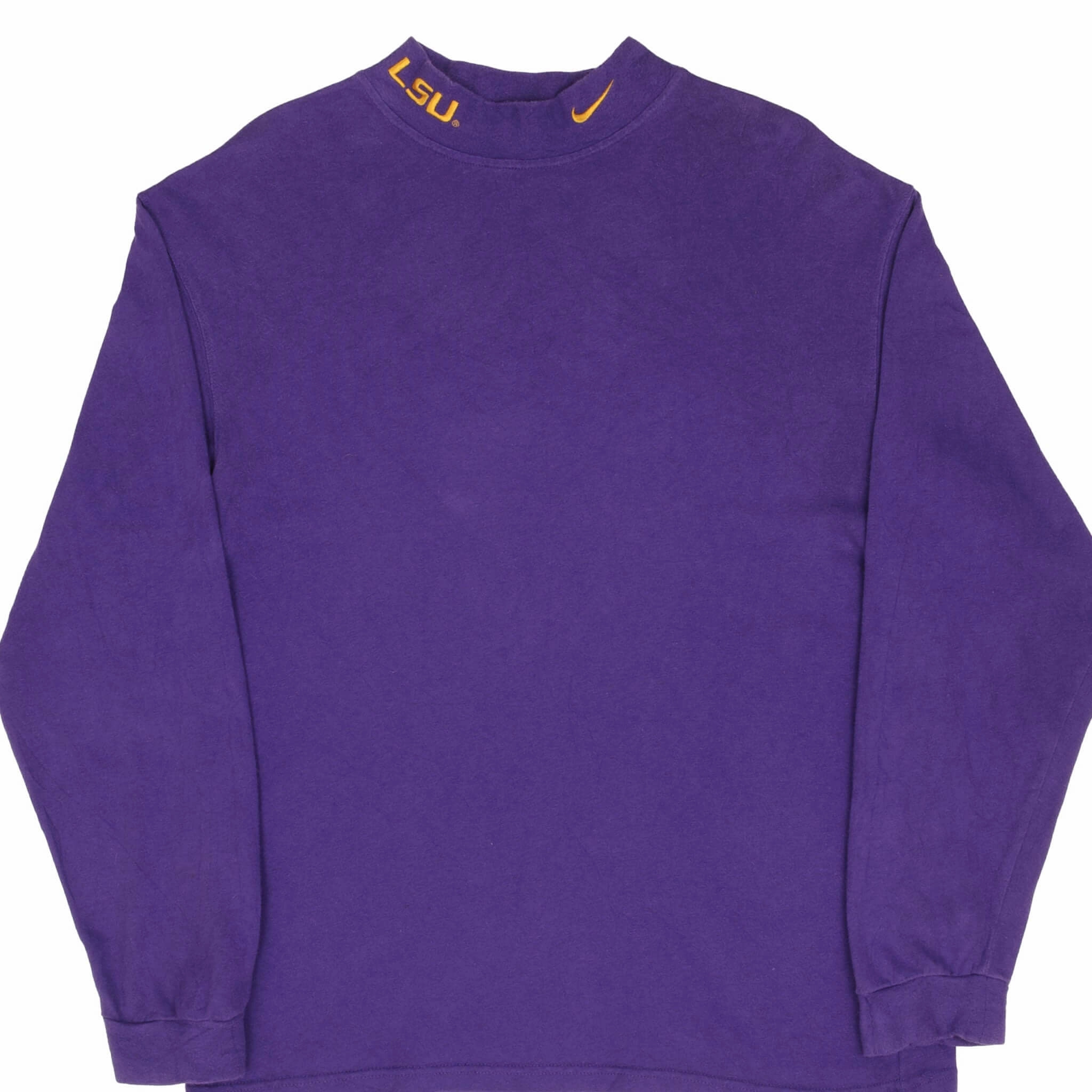 VINTAGE NIKE NCAA LSU TIGER LONG SLEEVE TURTLE NECK PURPLE TEE SHIRT 1990S SMALL Abstract print