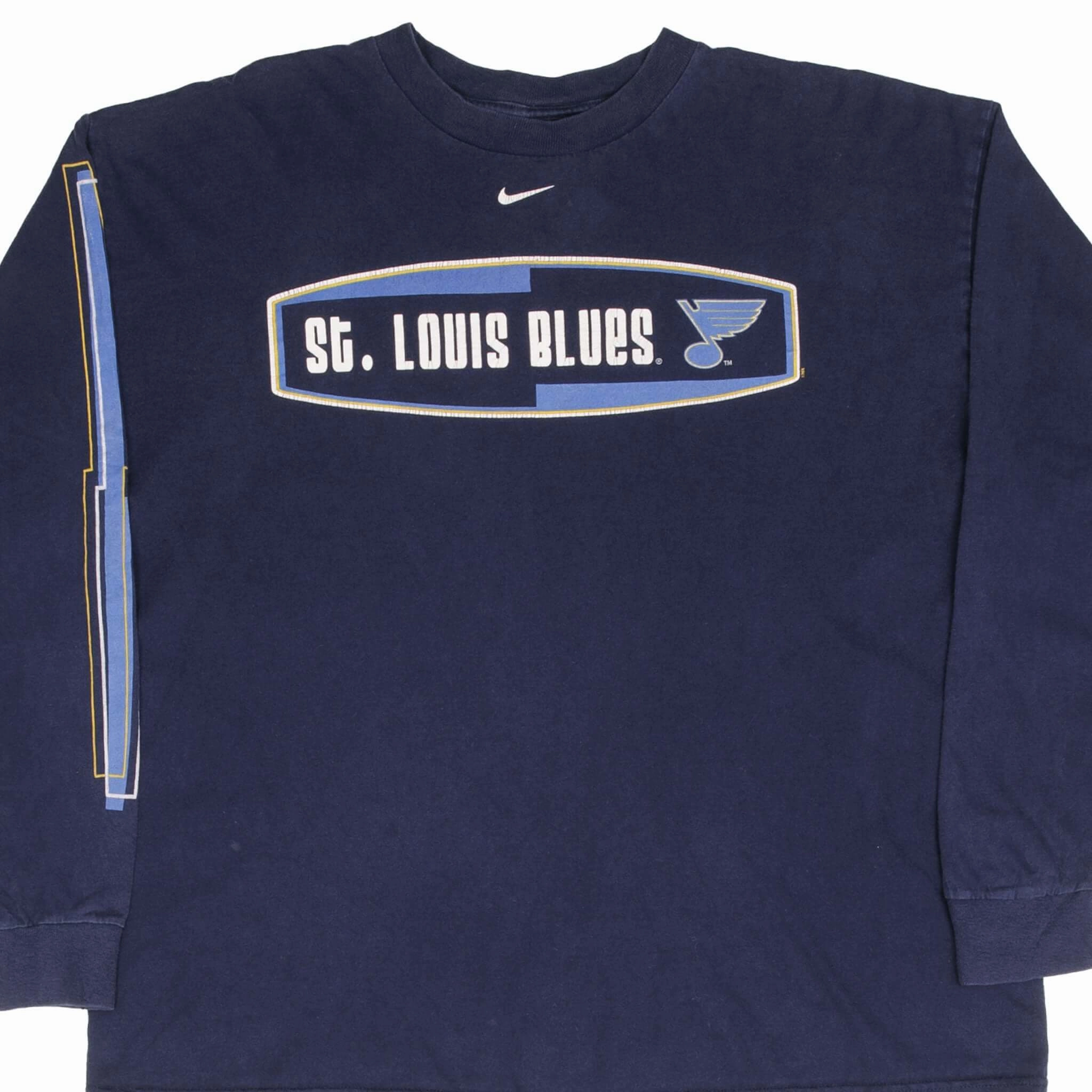 VINTAGE NIKE NHL ST LOUIS BLUES CENTER SWOOSH LONG SLEEVE TEE SHIRT 1990S LARGE Outdoor Trend Look Holiday Comfort Style