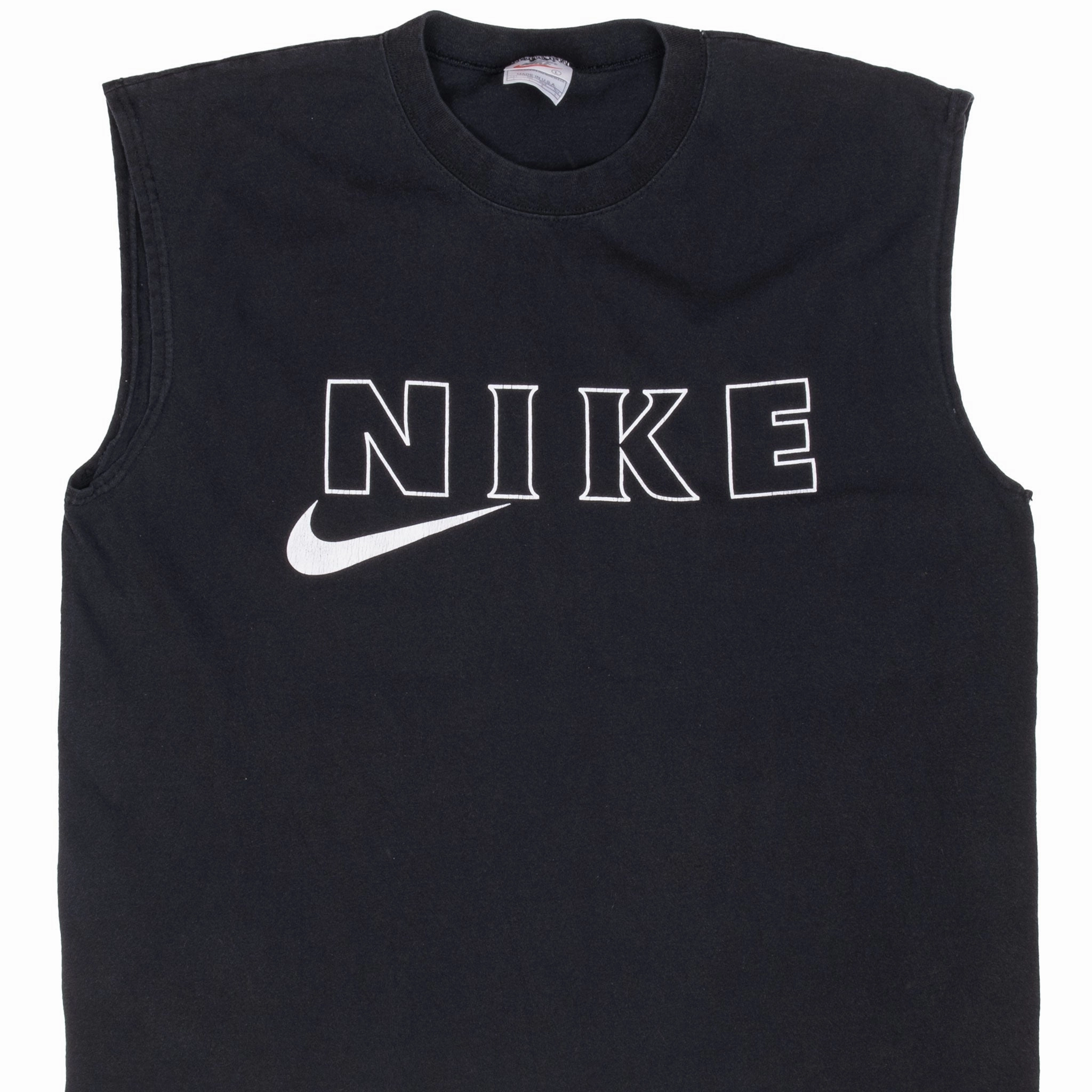 VINTAGE NIKE SPELLOUT SWOOSH BLACK TANK TOP TEE SHIRT 1990S LARGE MADE IN USA Seamless construction