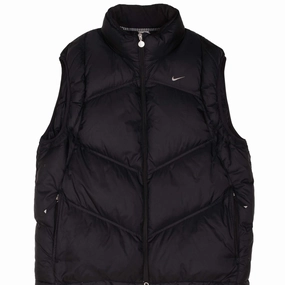 VINTAGE NIKE SWOOSH BLACK PUFFER VEST JACKET 2000S SIZE XL Adjustable Hem elastic waistband
