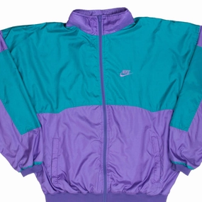 Soft Touch Interior VINTAGE NIKE SWOOSH PURPLE & CYAN WINDBREAKER JACKET LATE 1980S SIZE XL