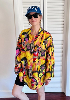 Vintage Peaches & Smith Silk Blouse Relaxed Silhouette Multi Functional Pockets