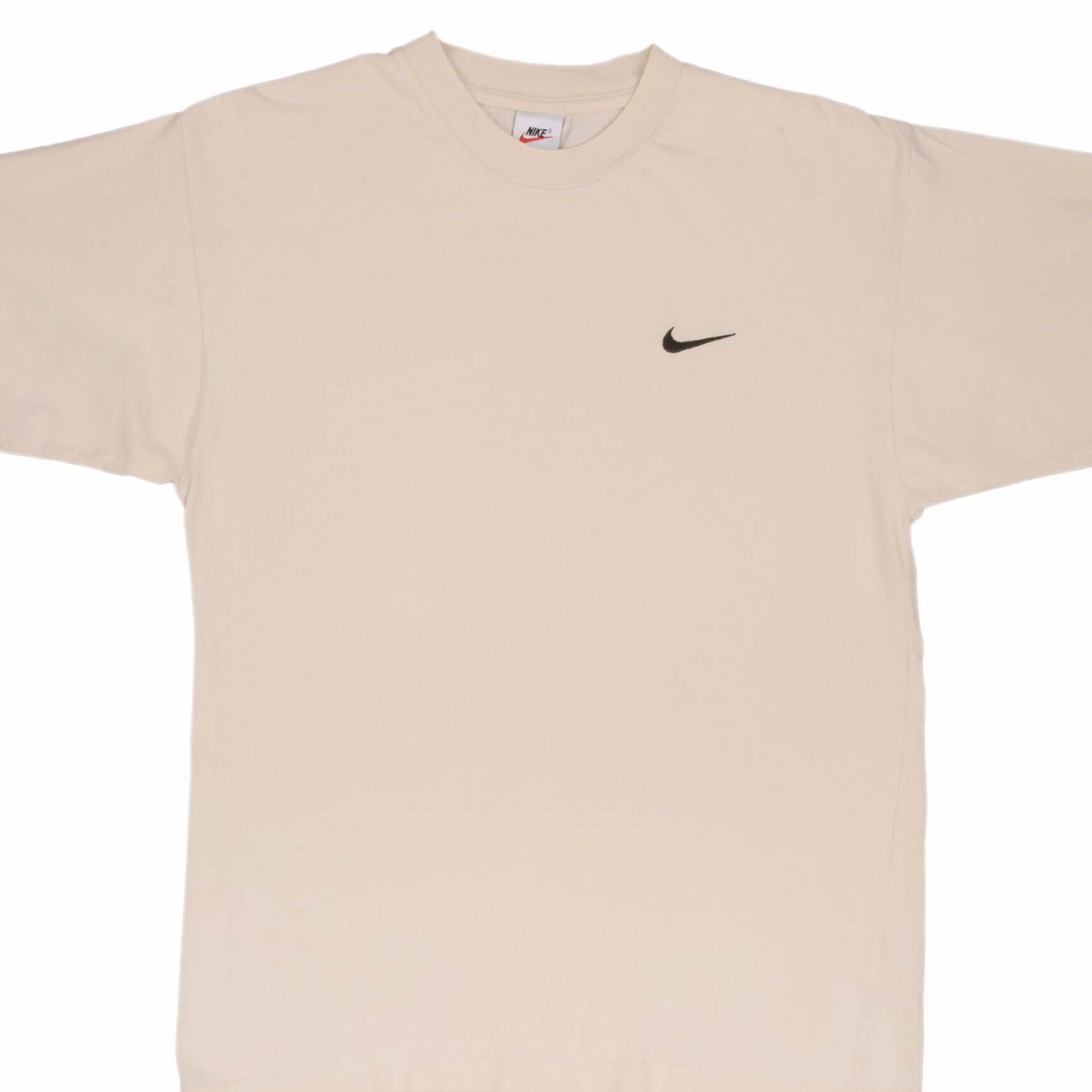 Classic and Comfy VINTAGE NIKE CLASSIC SWOOSH BEIGE TEE SHIRT 1990S SIZE MEDIUM