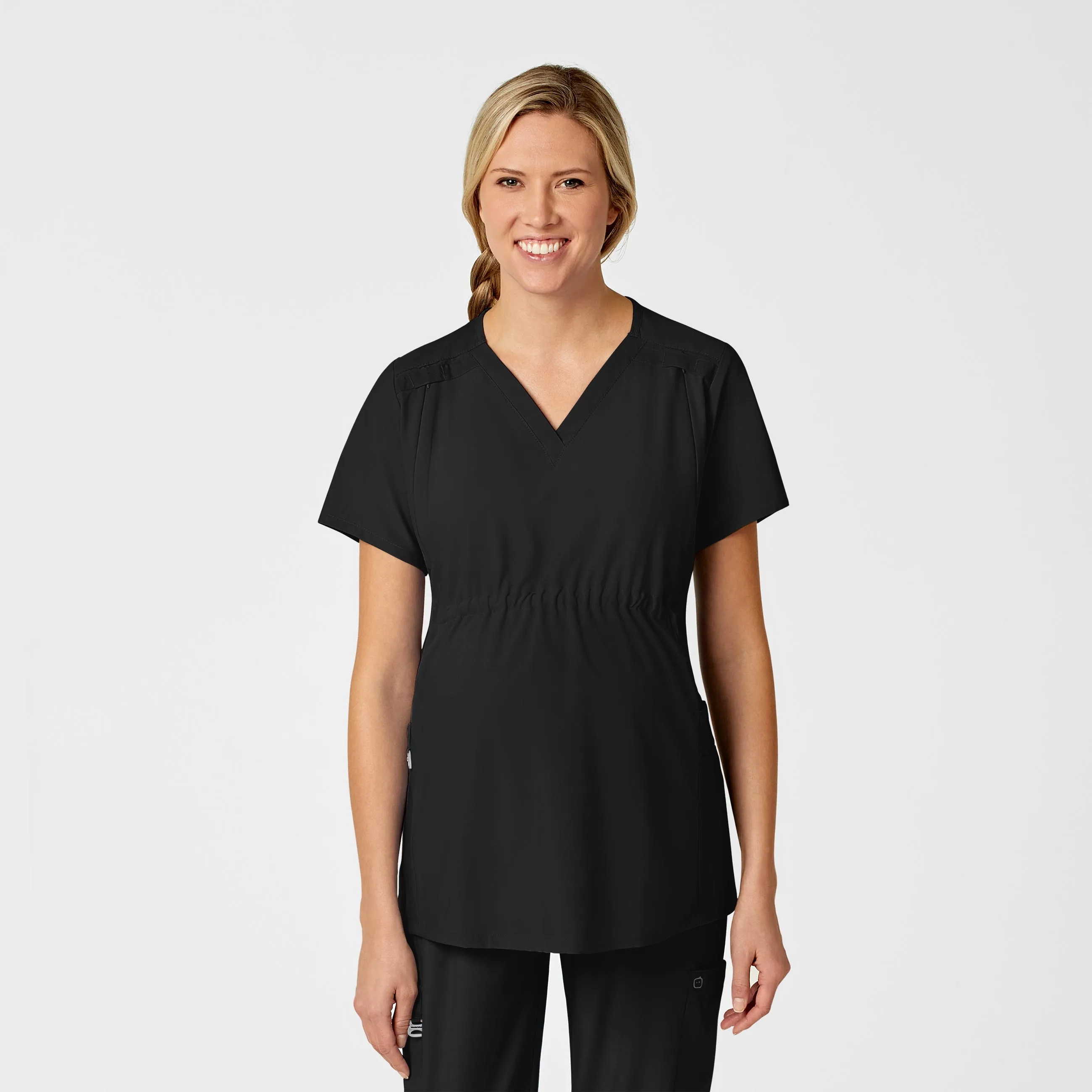 Recycled Fiber Blend W123 Maternity V-Neck Scrub Top - Black