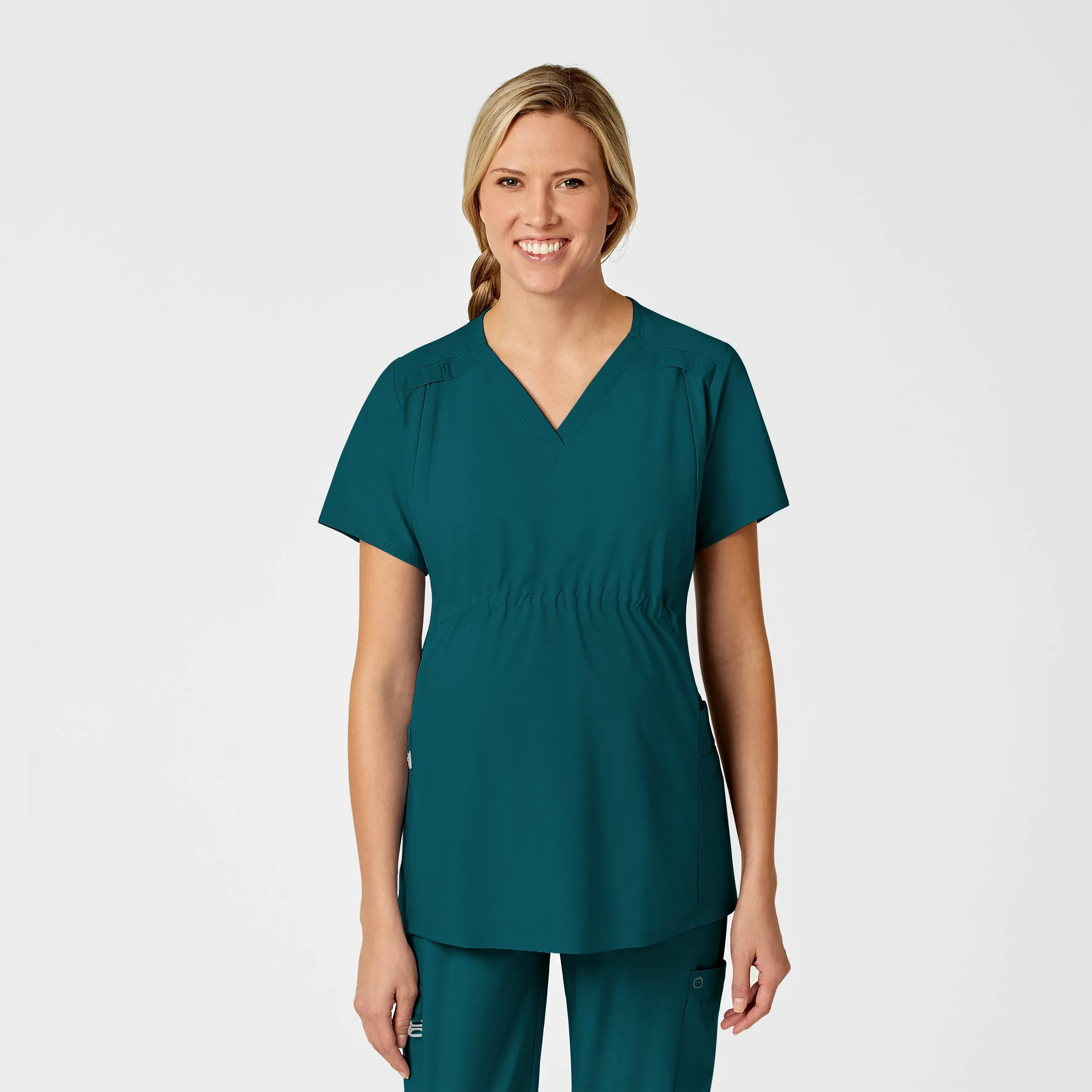 W123 Maternity V-Neck Scrub Top - Caribbean LowMaintenance Fabric