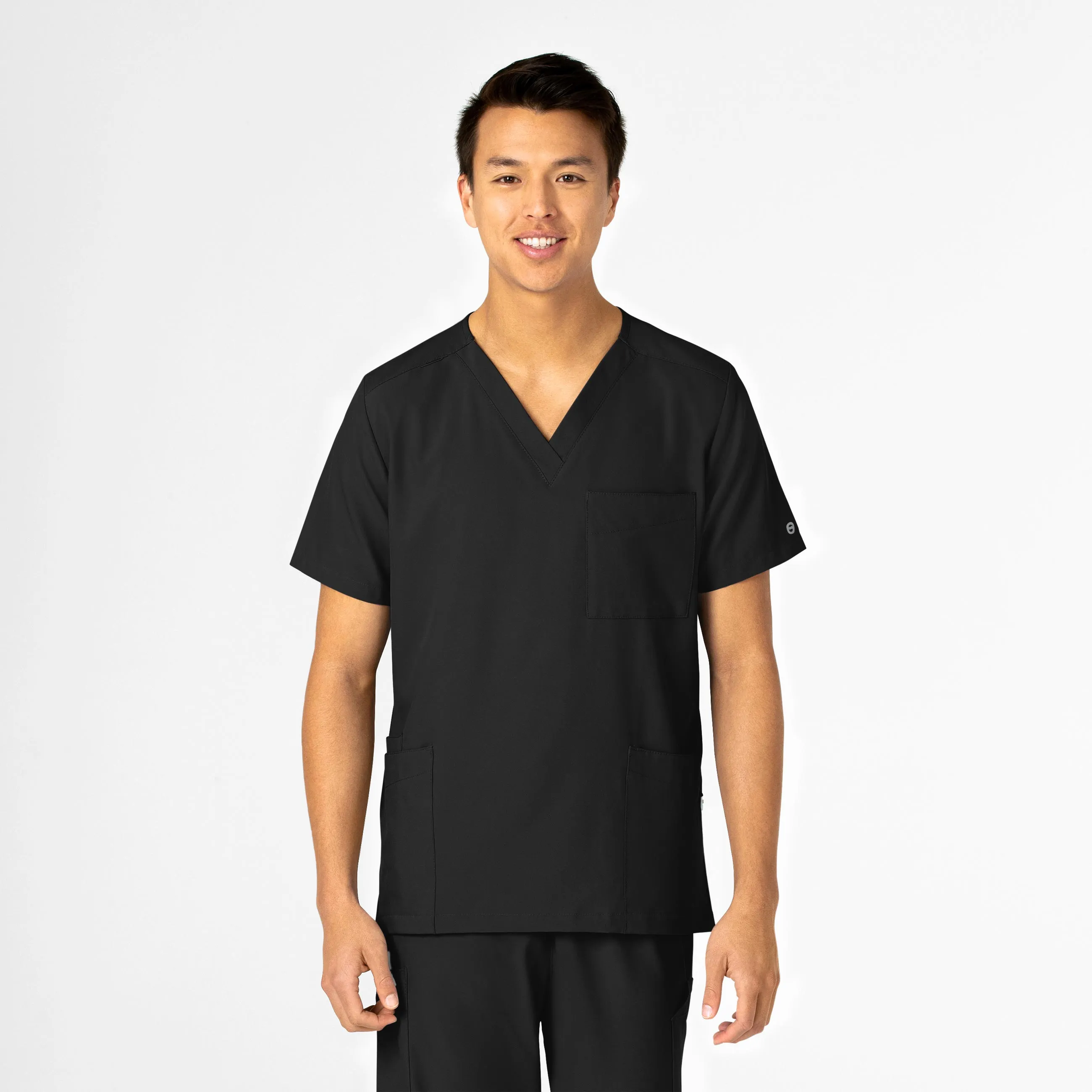 DoubleStitchedHem Layered Shoulder W123 Unisex 4 Pocket Utility Scrub Top - Black
