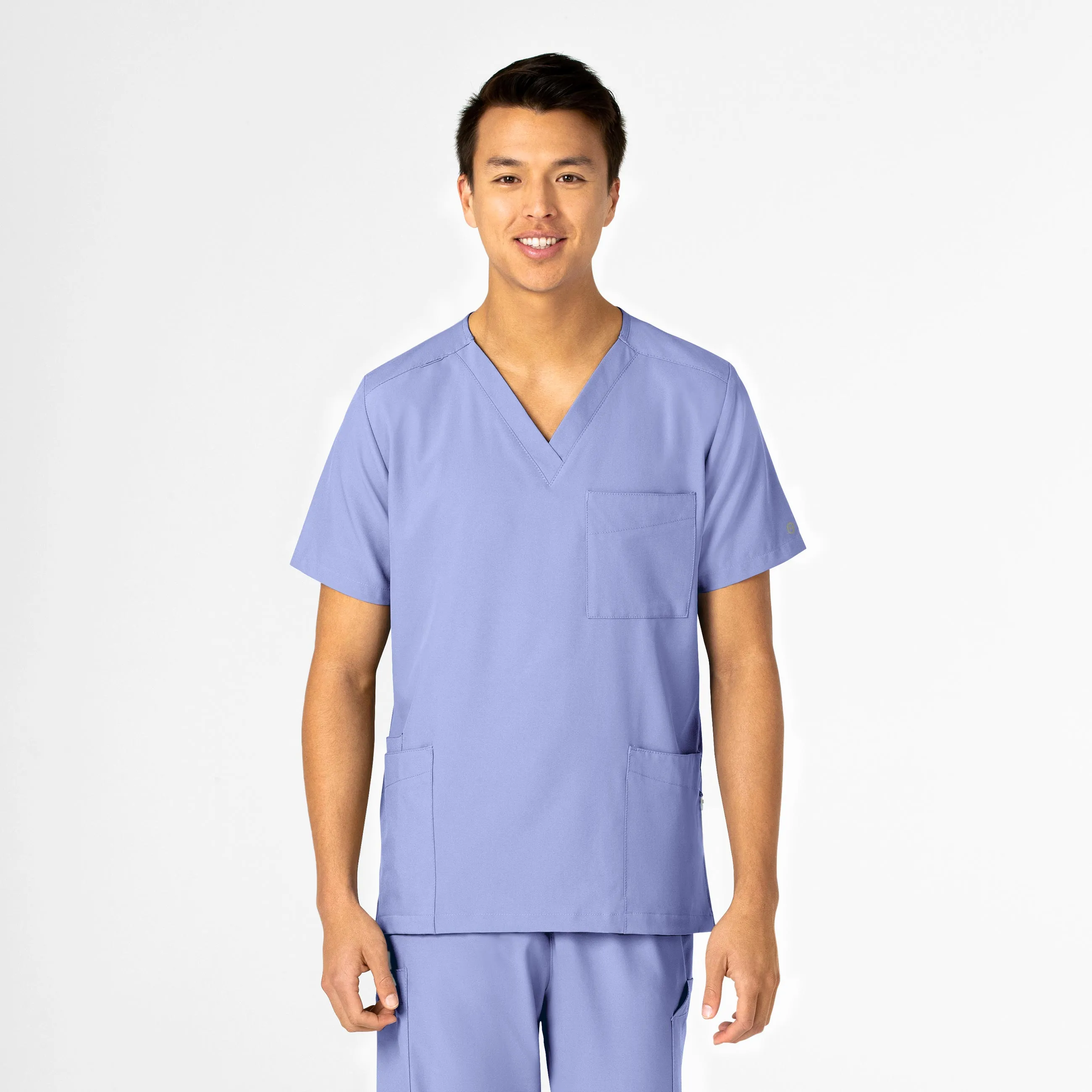 W123 Unisex 4 Pocket Utility Scrub Top - Ceil Blue AntiPill Surface