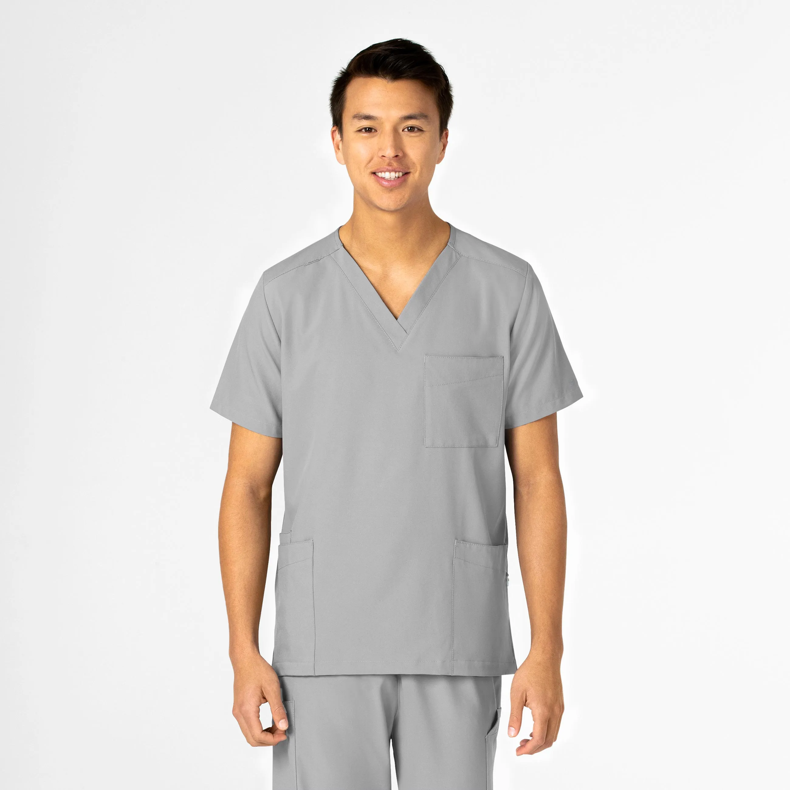 W123 Unisex 4 Pocket Utility Scrub Top - Grey AntiStatic Weave