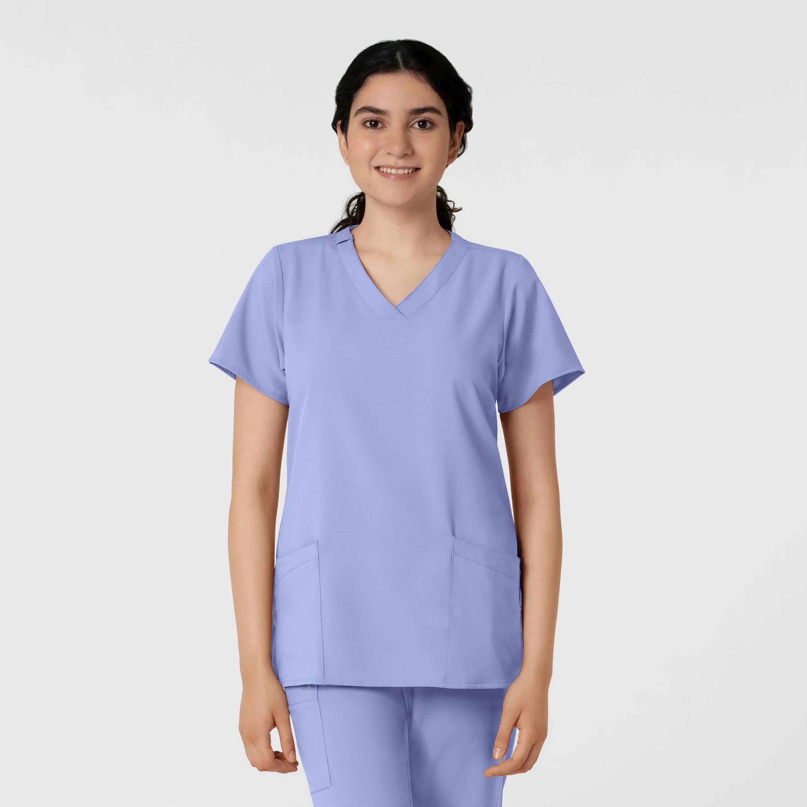 WideNeckOpening Stretchable Material W123 Women's Classic V-Neck Scrub Top - Ceil Blue