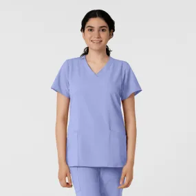 BlendMaterials Lightweight Blouse W123 Women's Classic V-Neck Scrub Top - Ceil Blue