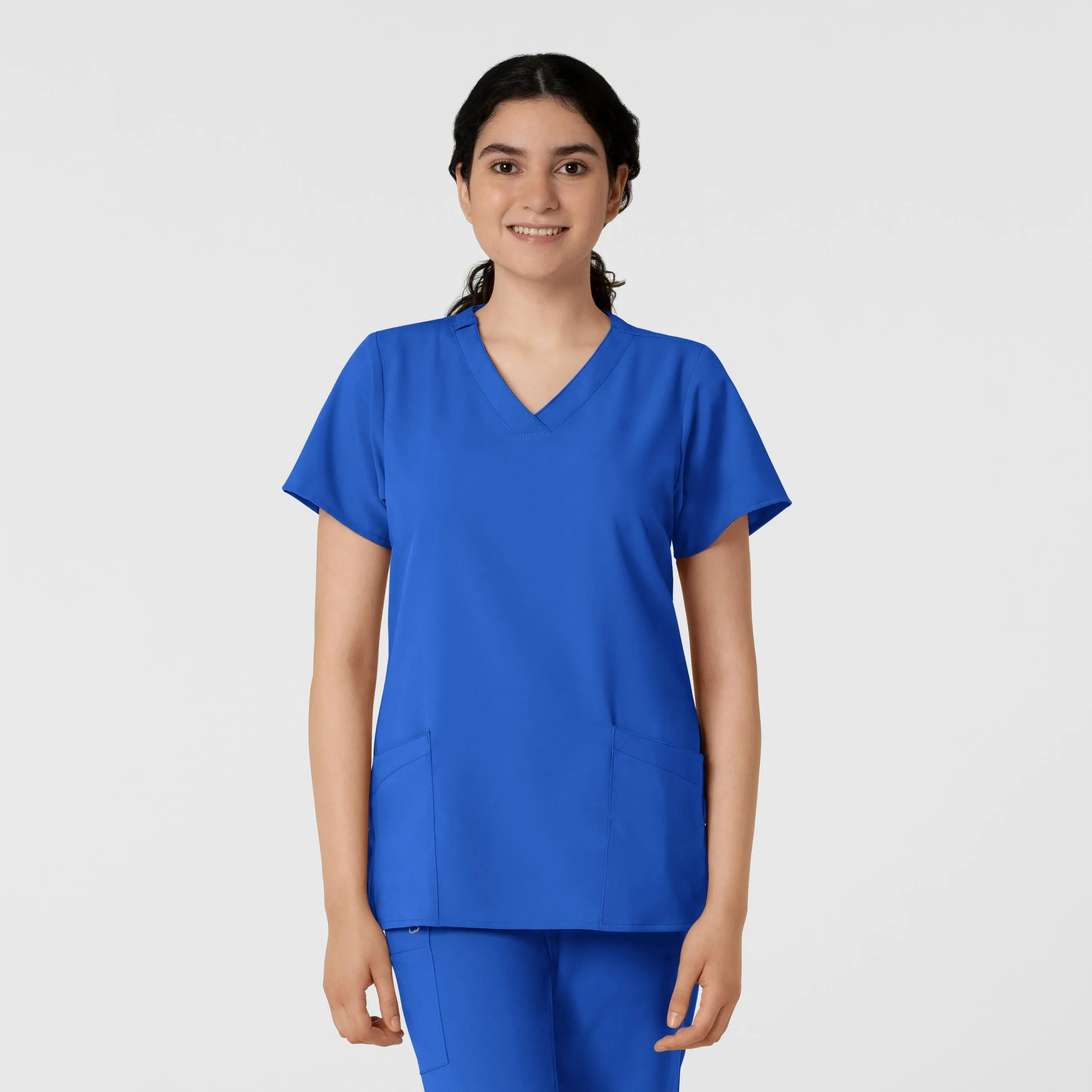 Easy Fit Heather Effect Finish W123 Women's Classic V-Neck Scrub Top - Royal