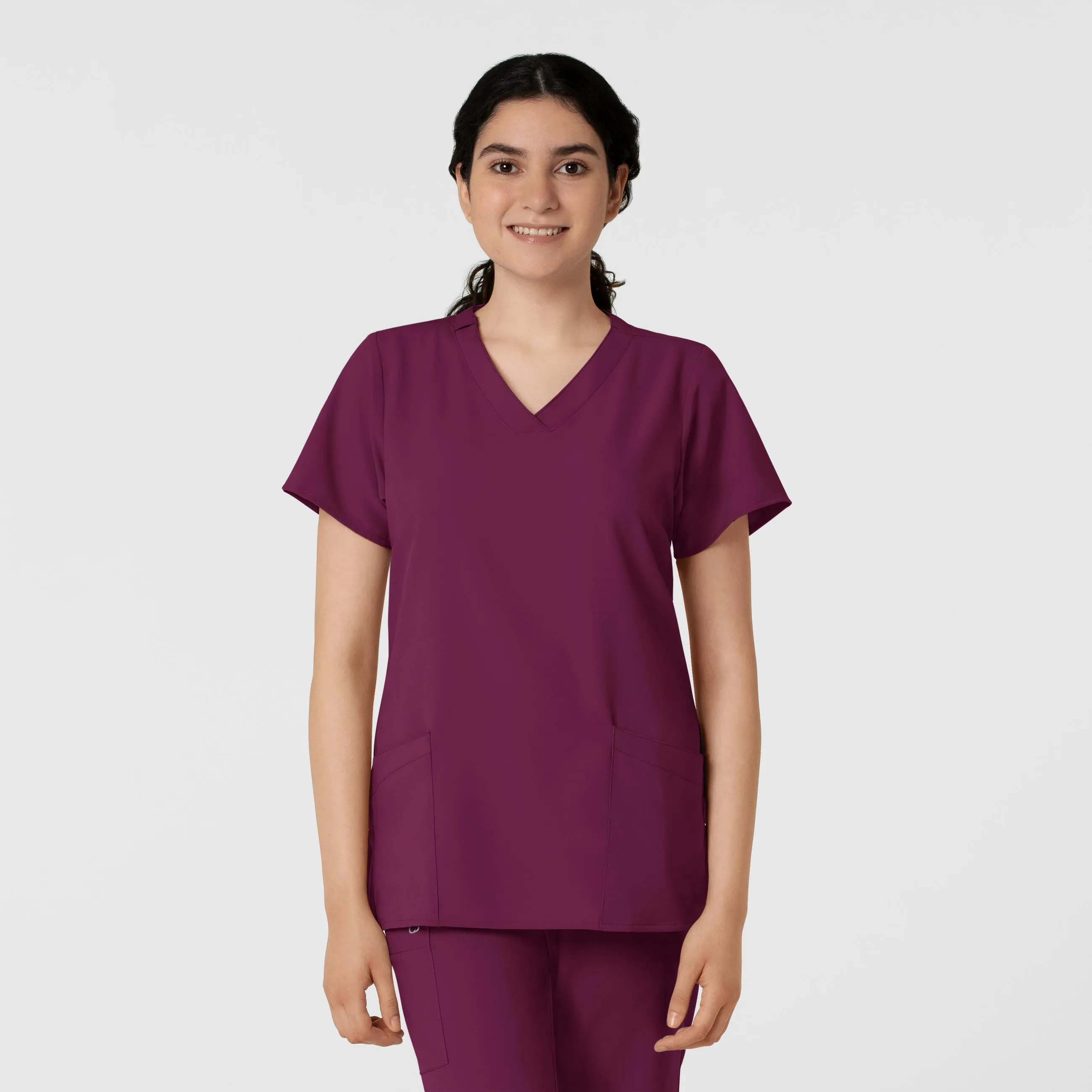 EcoCertified W123 Women's Classic V-Neck Scrub Top - Wine