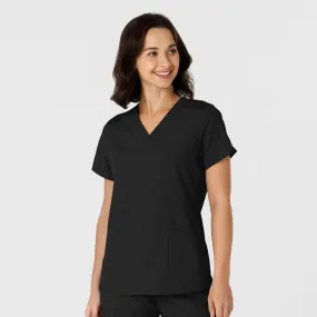 Everyday Comfort Fit Anti Odor Treatment W123 Women's Flex-n-Reach Side Panel V-Neck Scrub Top - Black