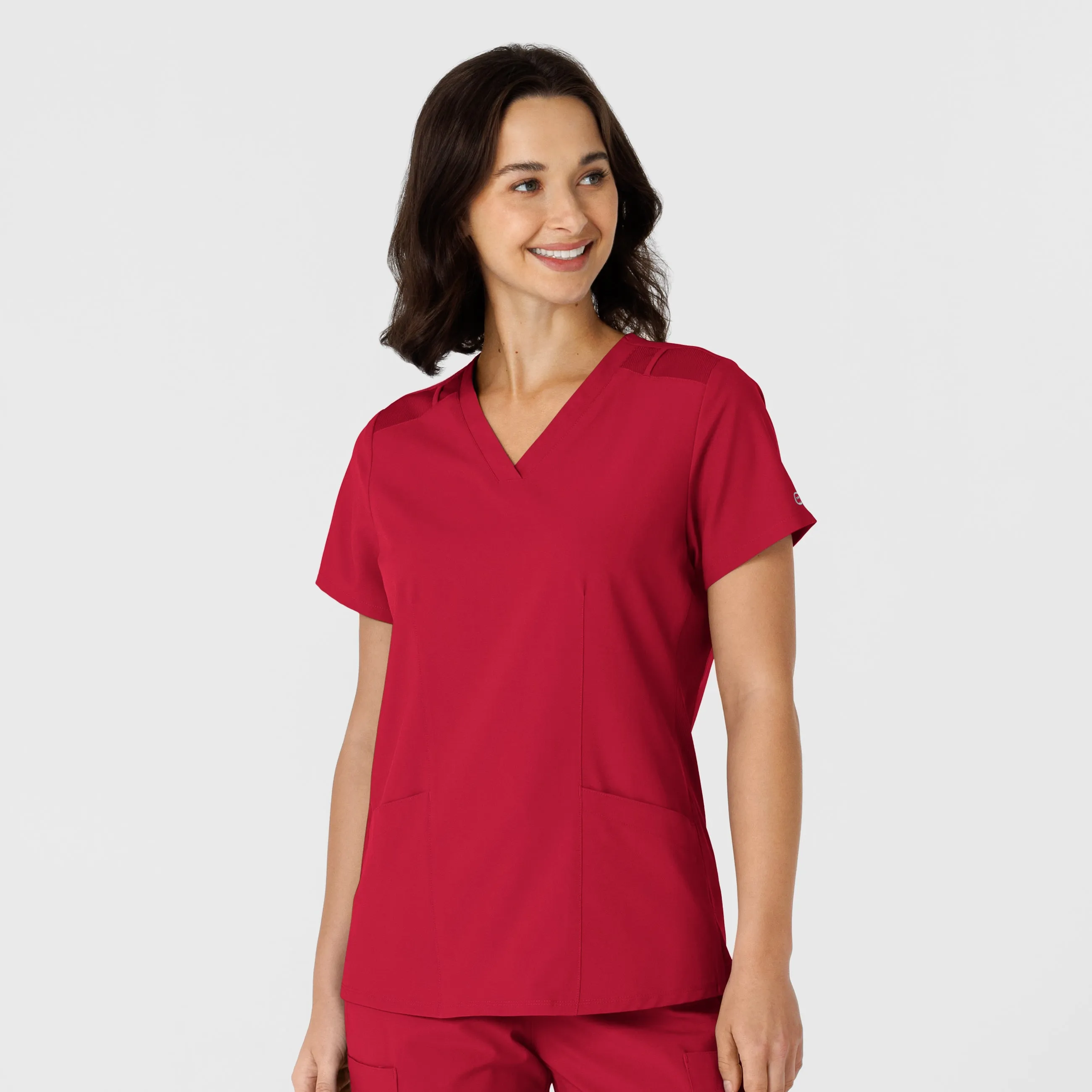 W123 Women's Flex-n-Reach Side Panel V-Neck Scrub Top - Red LightweightLayeringSystem