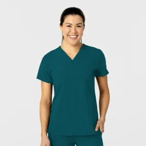W123 Women's Flex-n-Reach V-Neck Scrub Top - Caribbean Natural Fiber Blend