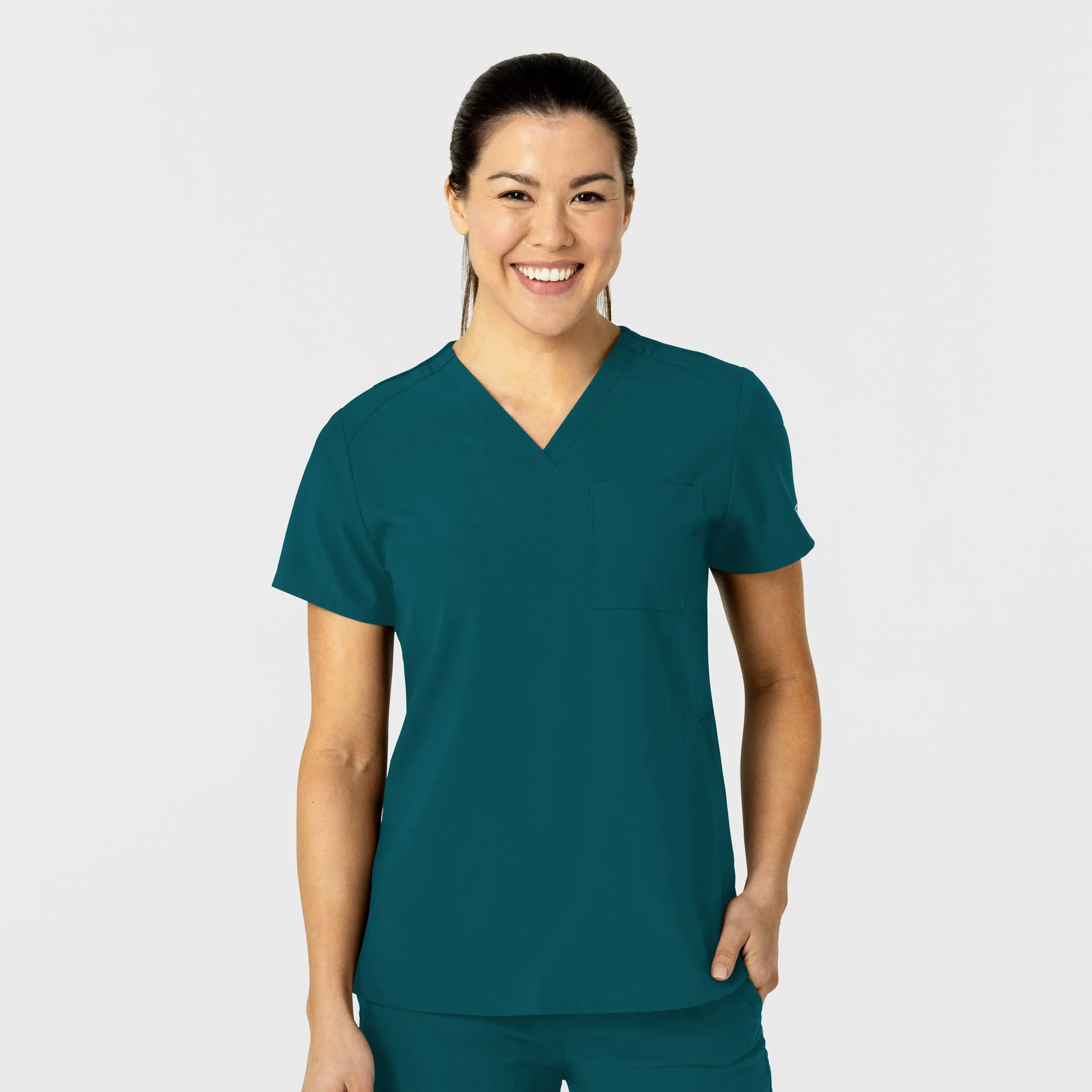 ZipClosure MidweightJersey W123 Women's Flex-n-Reach V-Neck Scrub Top - Caribbean