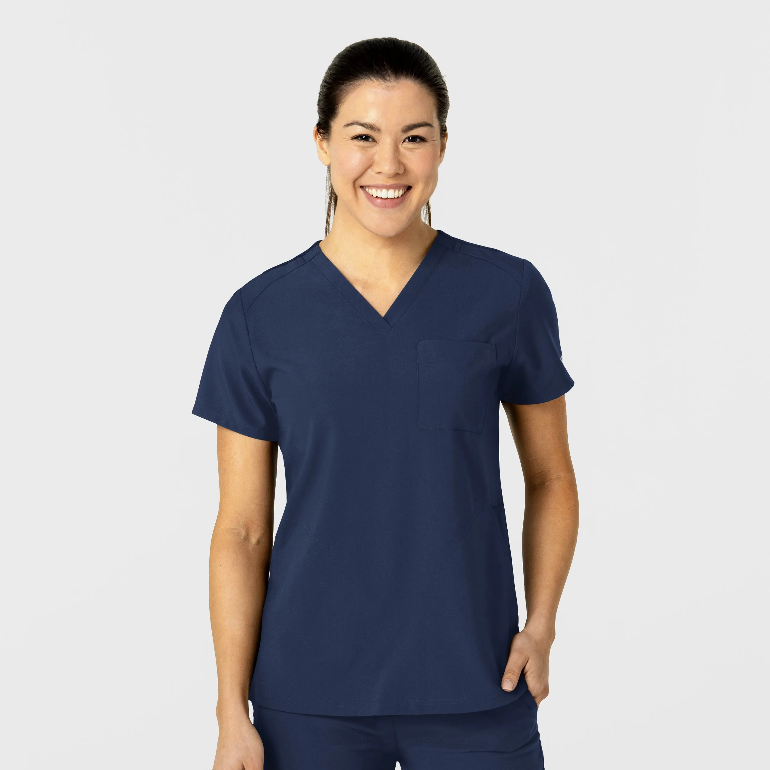 Layered Sleeve W123 Women's Flex-n-Reach V-Neck Scrub Top - Navy