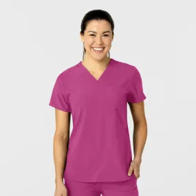 W123 Women's Flex-n-Reach V-Neck Scrub Top - Raspberry Relaxed Look