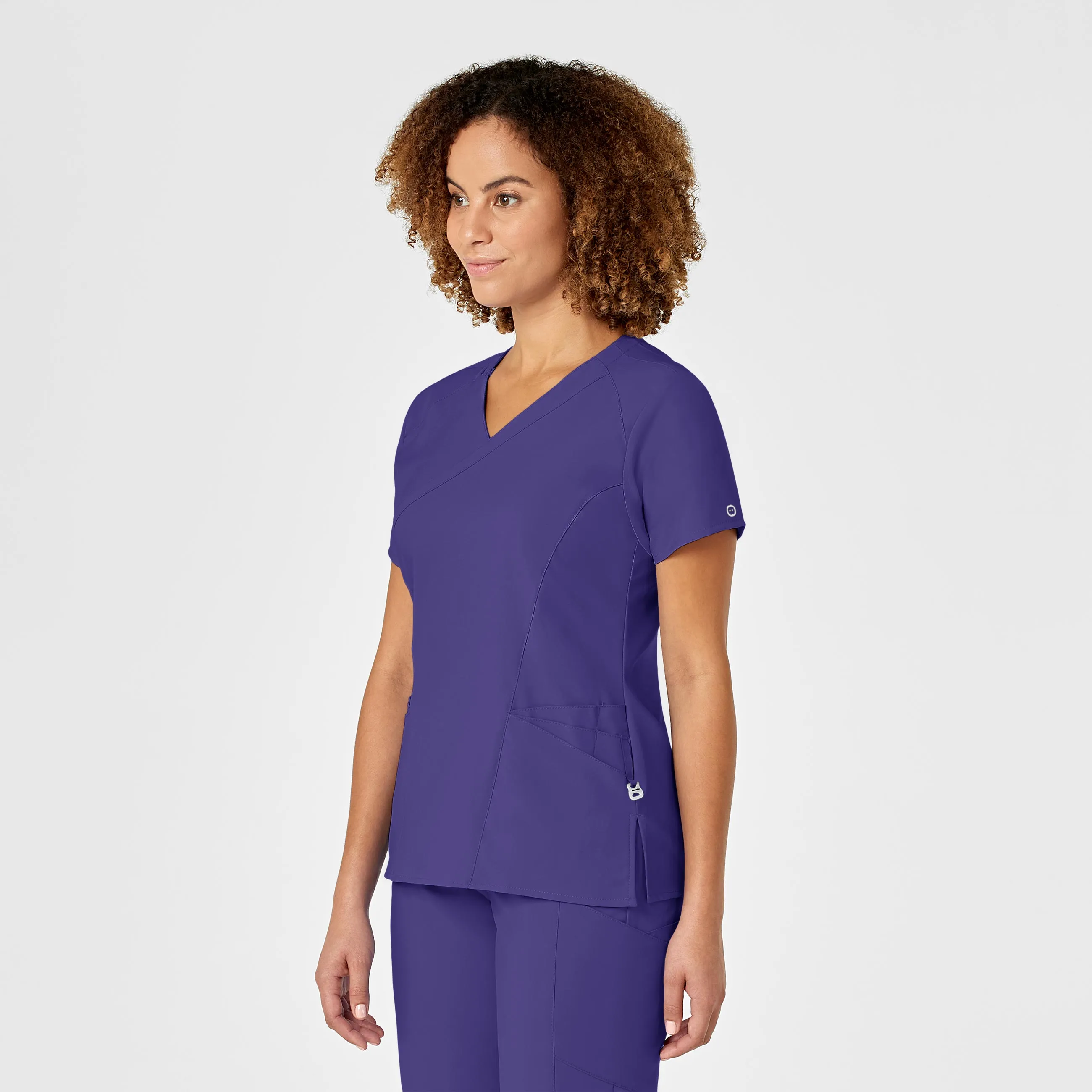 Reinforced Stitching Fade Resistant Dye W123 Women's Mock Wrap Scrub Top - Grape