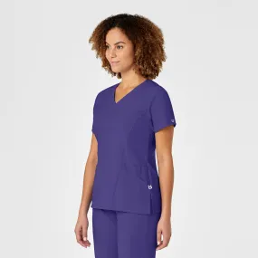 W123 Women's Mock Wrap Scrub Top - Grape StretchKnit