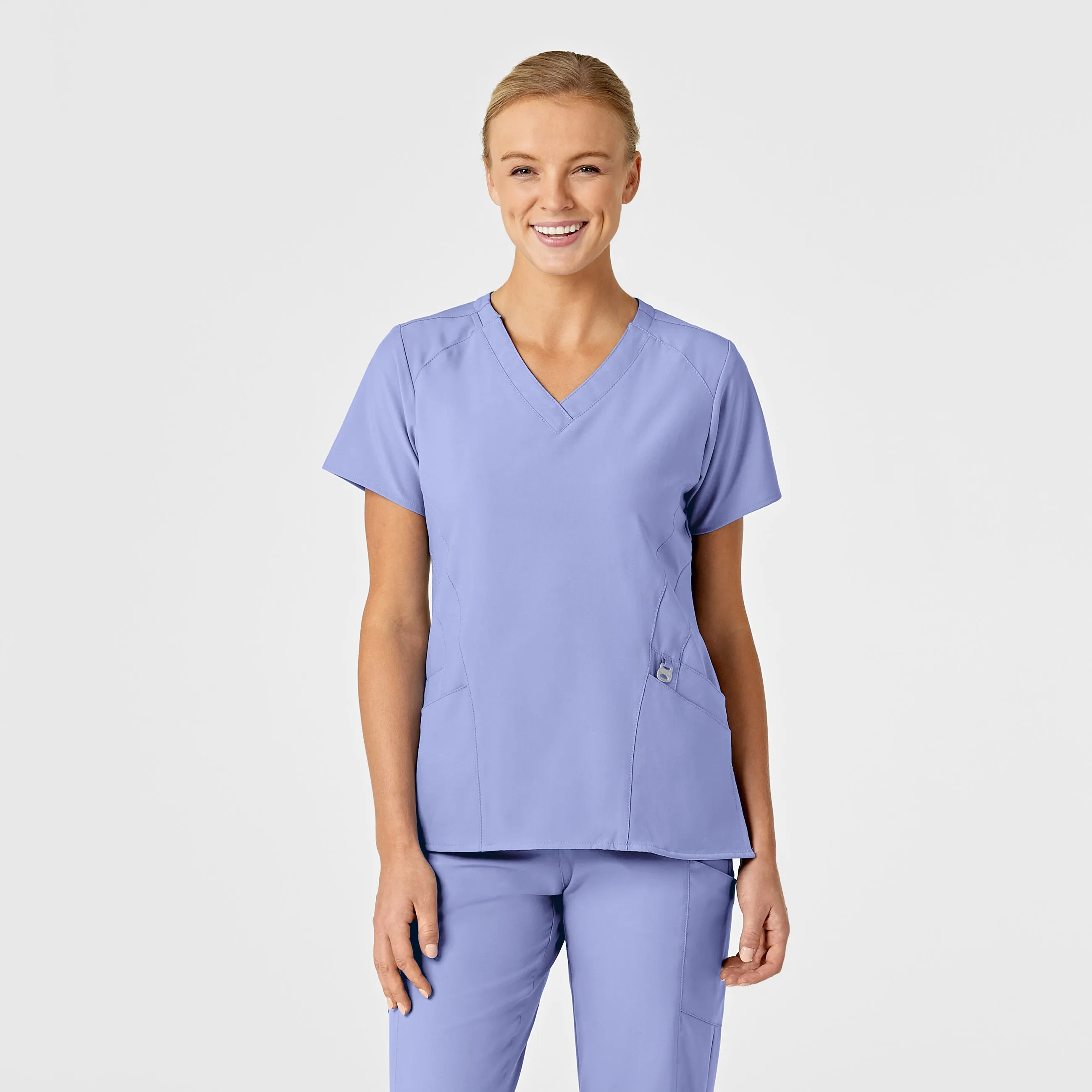 DurableWeave NonRestrictive W123 Women's Stylized V-Neck Scrub Top - Ceil Blue