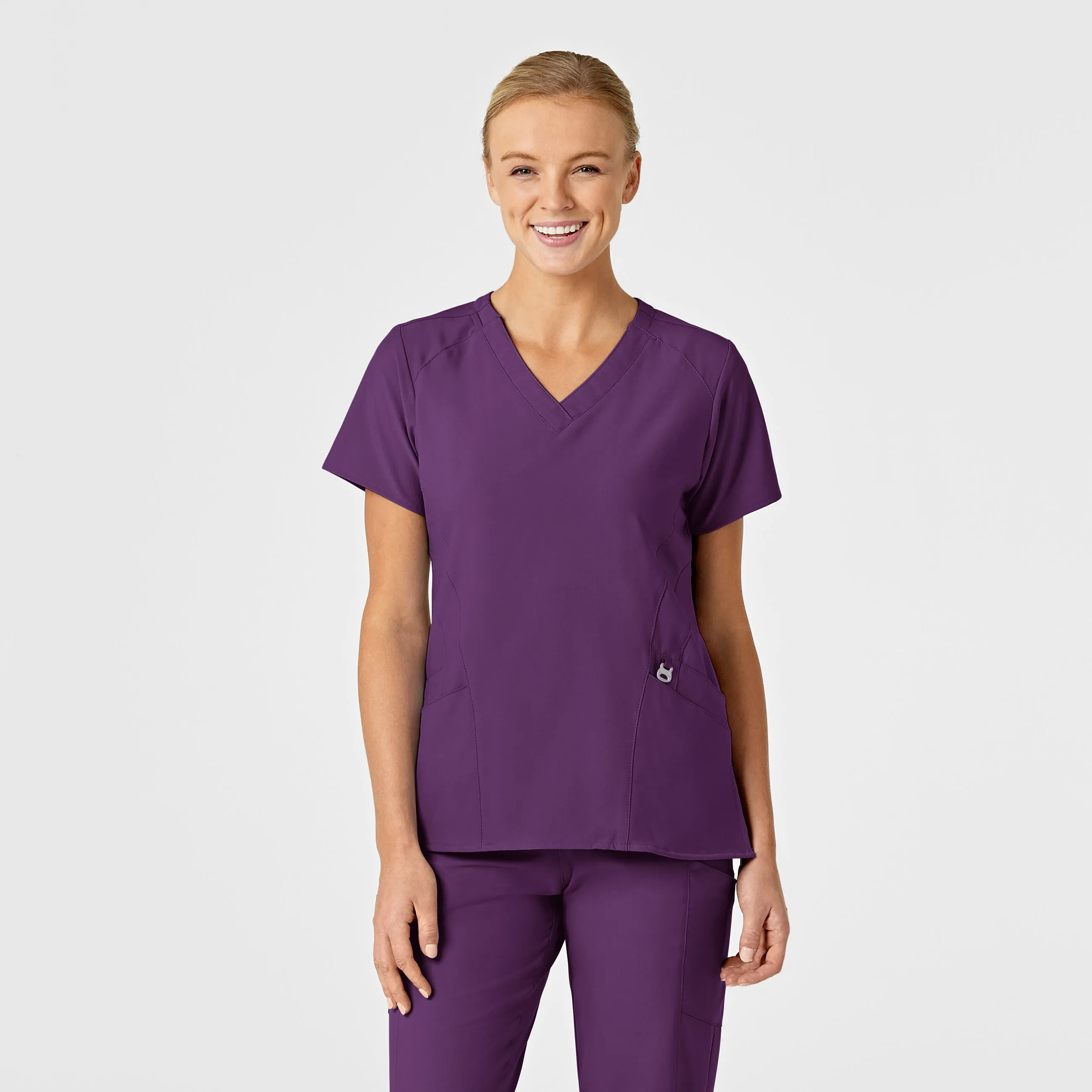 Curved Hemline W123 Women's Stylized V-Neck Scrub Top - Eggplant