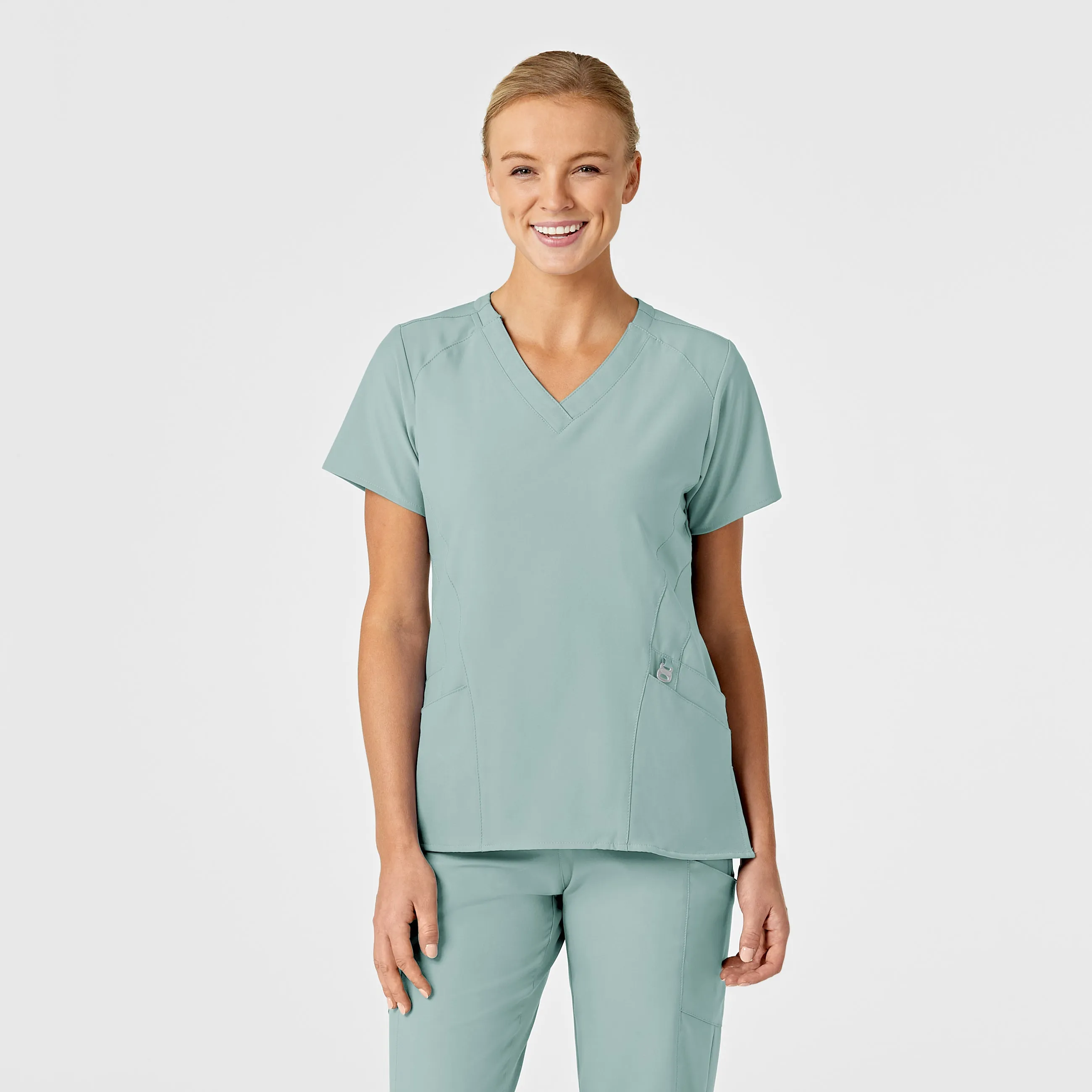 Casual Style W123 Women's Stylized V-Neck Scrub Top - Sky Blue