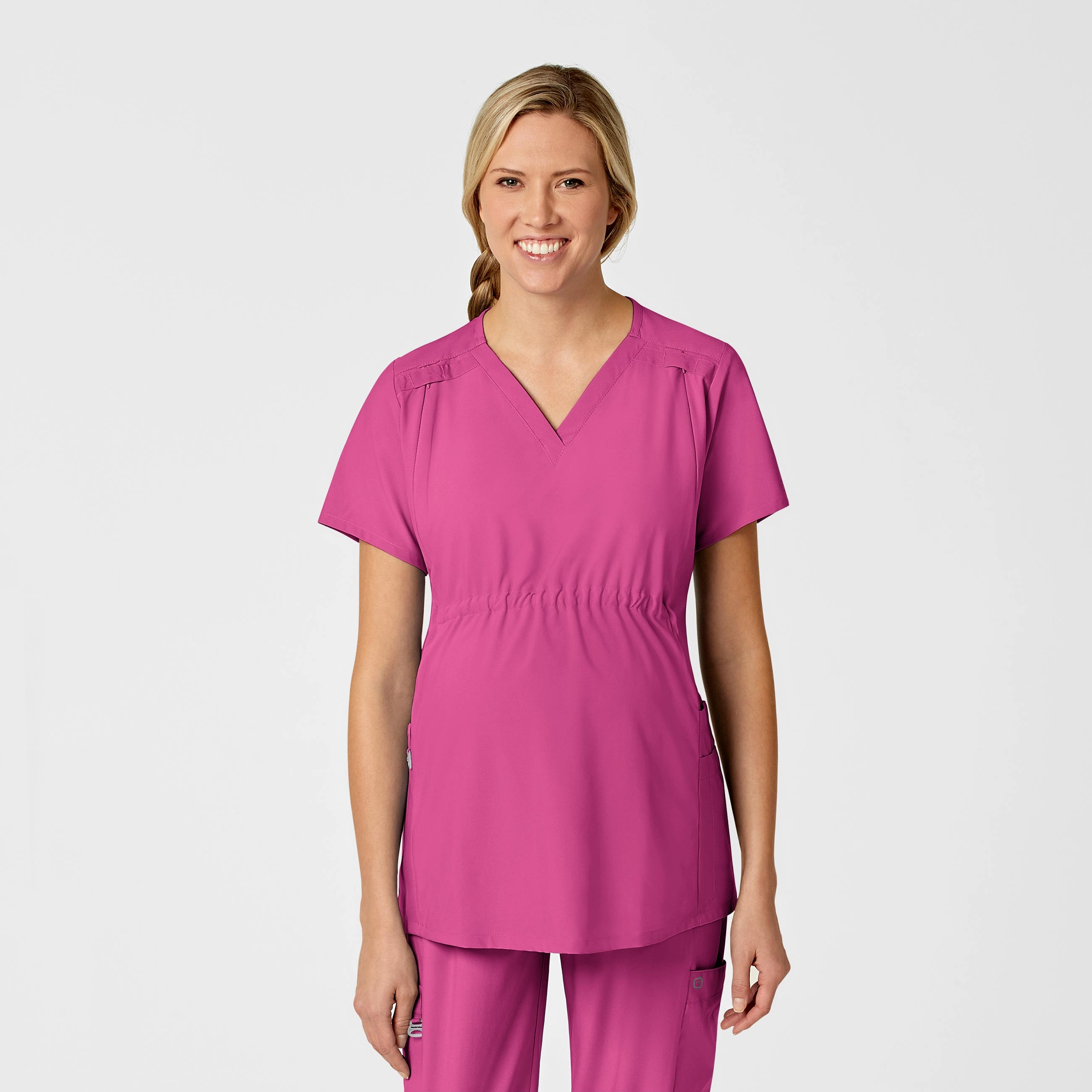 W123 Maternity V-Neck Scrub Top - Hot Pink Moisture Wicking Technology