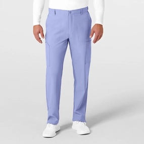 Softened Hem W123 Men's Flat Front Cargo Scrub Pant - Ceil Blue