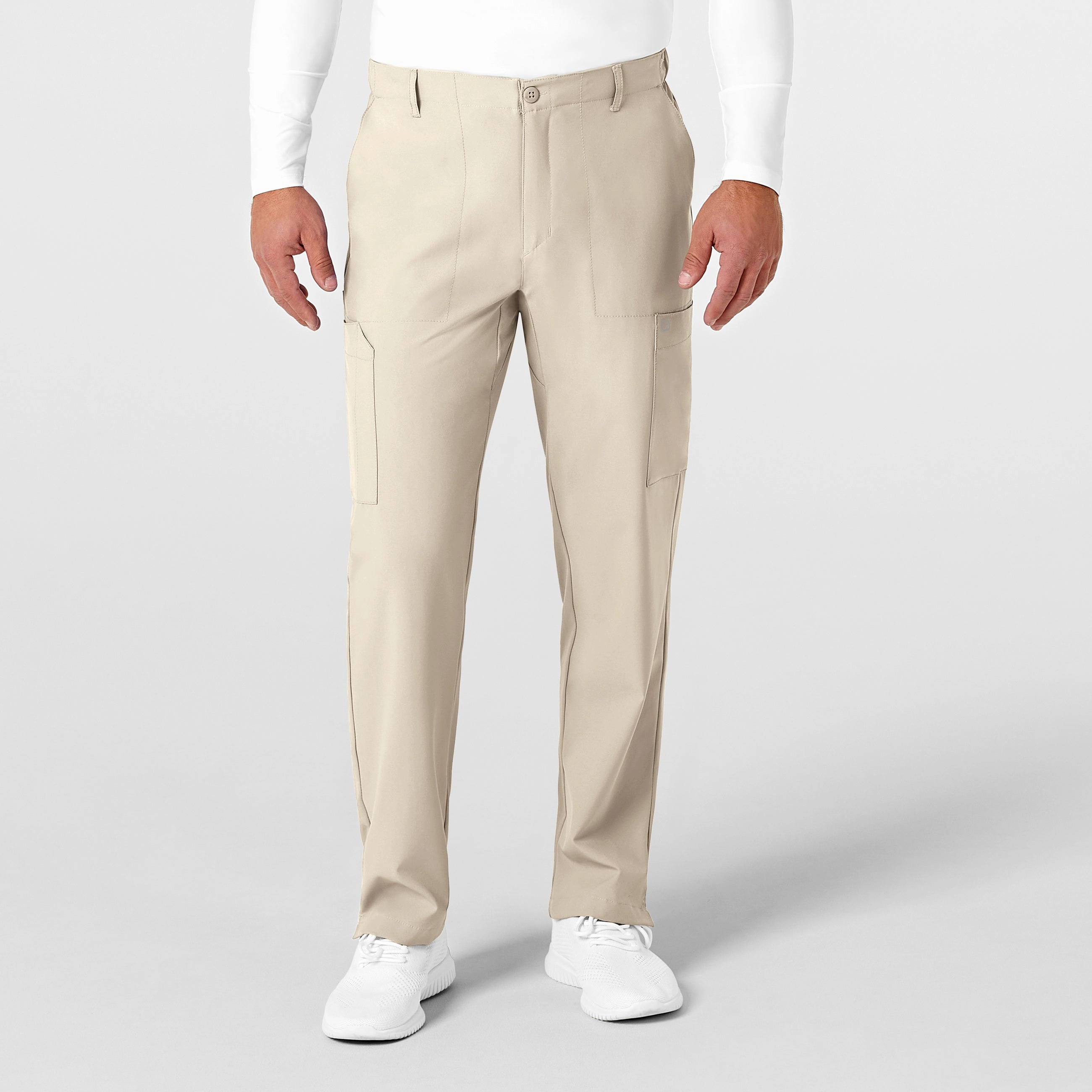 W123 Men's Flat Front Cargo Scrub Pant - Khaki AntiStaticLining Chic Look