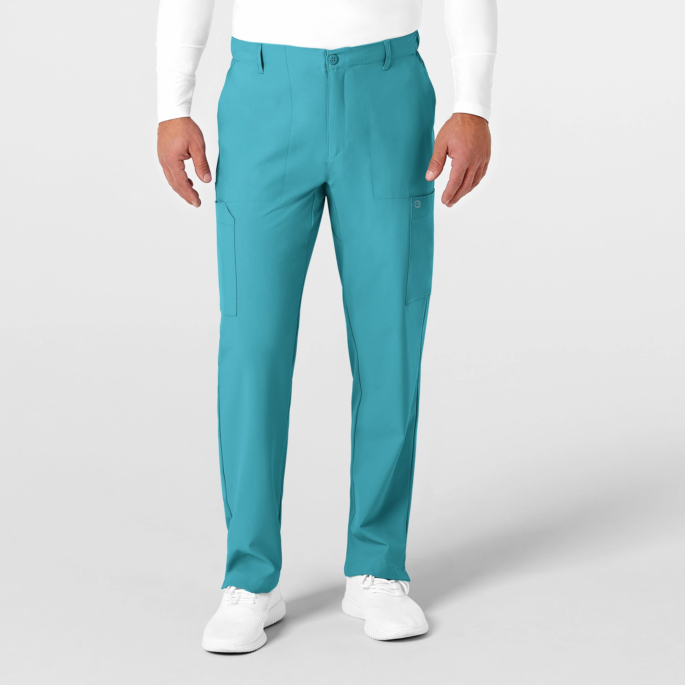 Wear Resistant Fabric clean design W123 Men's Flat Front Cargo Scrub Pant - Teal Blue
