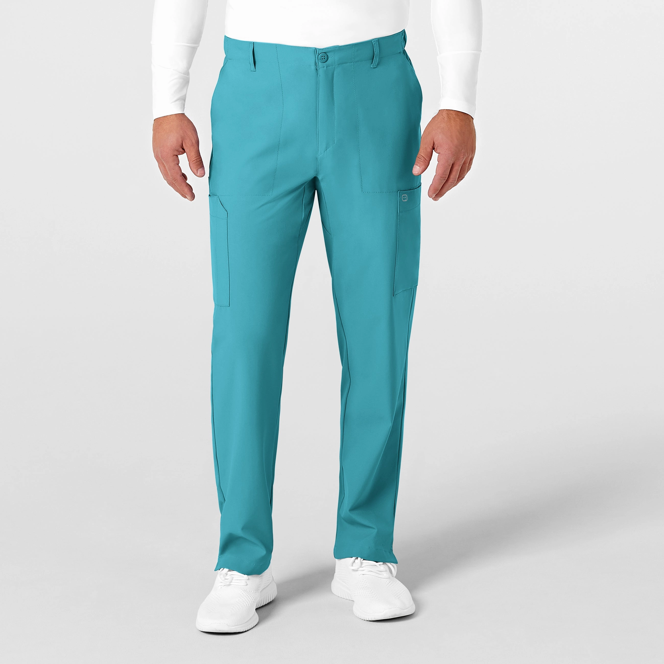 W123 Men's Flat Front Cargo Scrub Pant - Teal Blue Multi-Purpose Wear