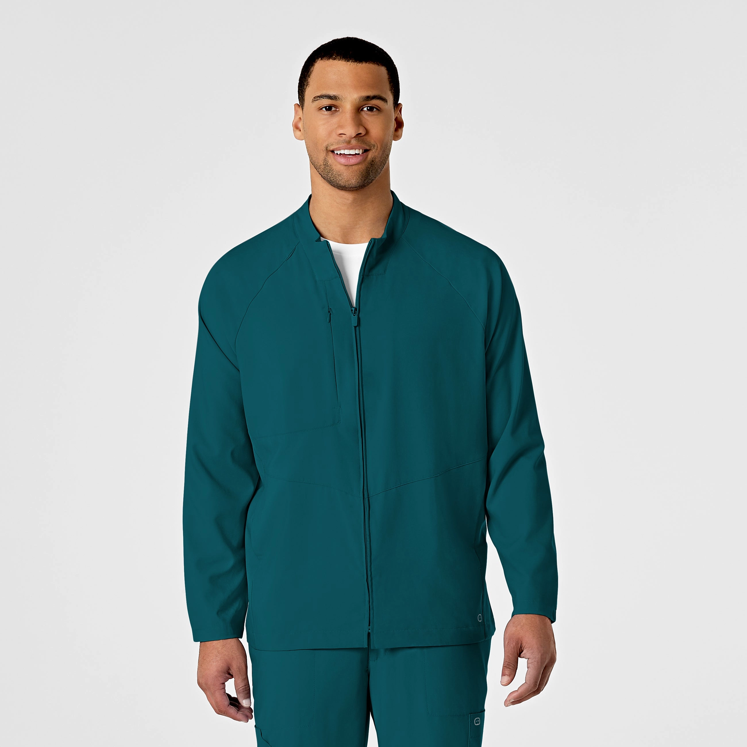 W123 Mens Zip Front Warm Up Scrub Jacket - Caribbean Flexible Cuff