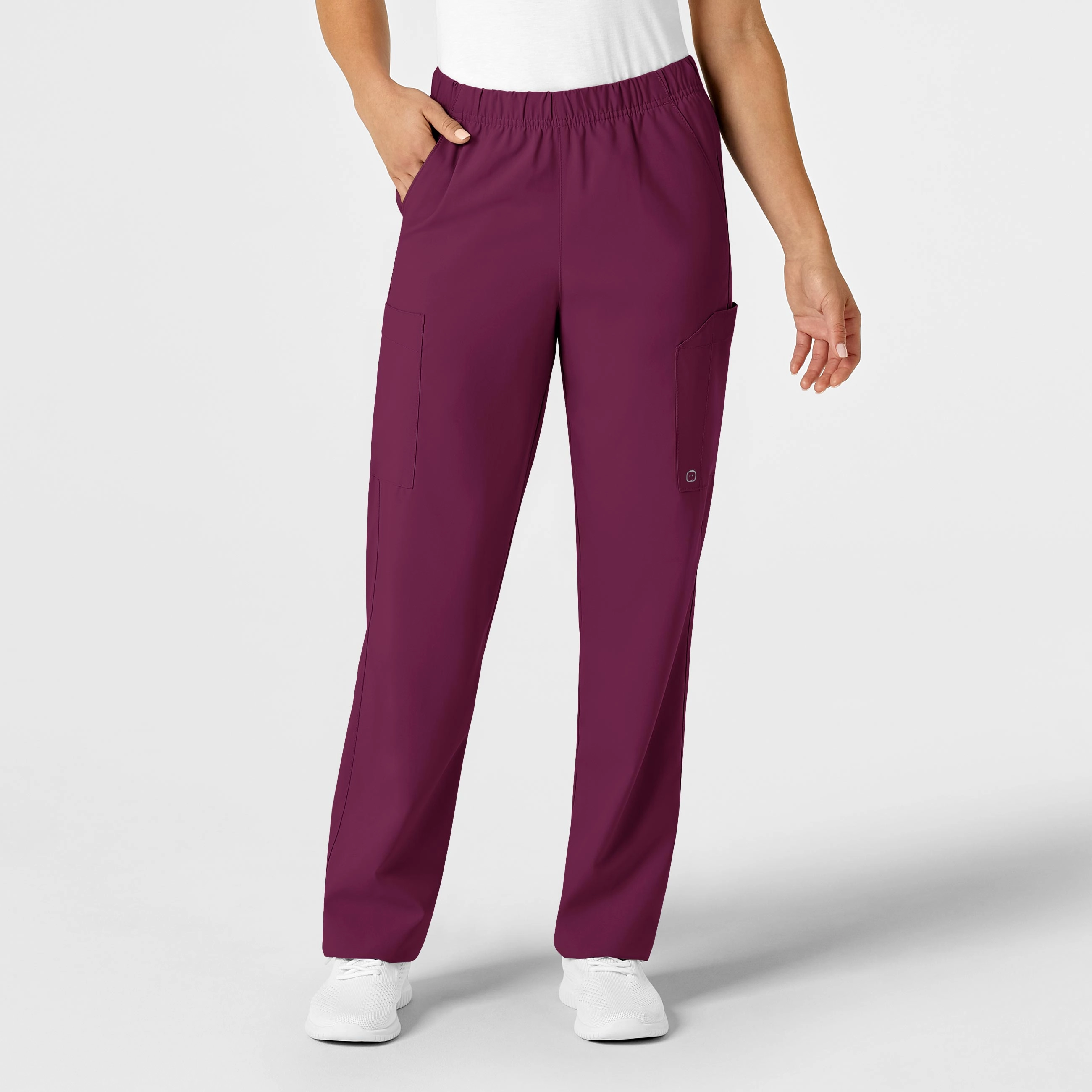 W123 Unisex Multi-Cargo Scrub Pant - Wine All Purpose Fit Non Slip Waist Grip