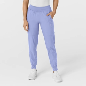 W123 Women's Comfort Waist Cargo Jogger Scrub Pant - Ceil Blue Quick Release Buckle