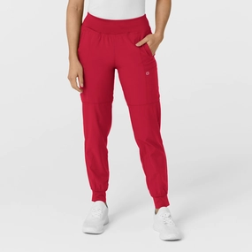 Basic Utility Cool Weather W123 Women's Comfort Waist Cargo Jogger Scrub Pant - Red