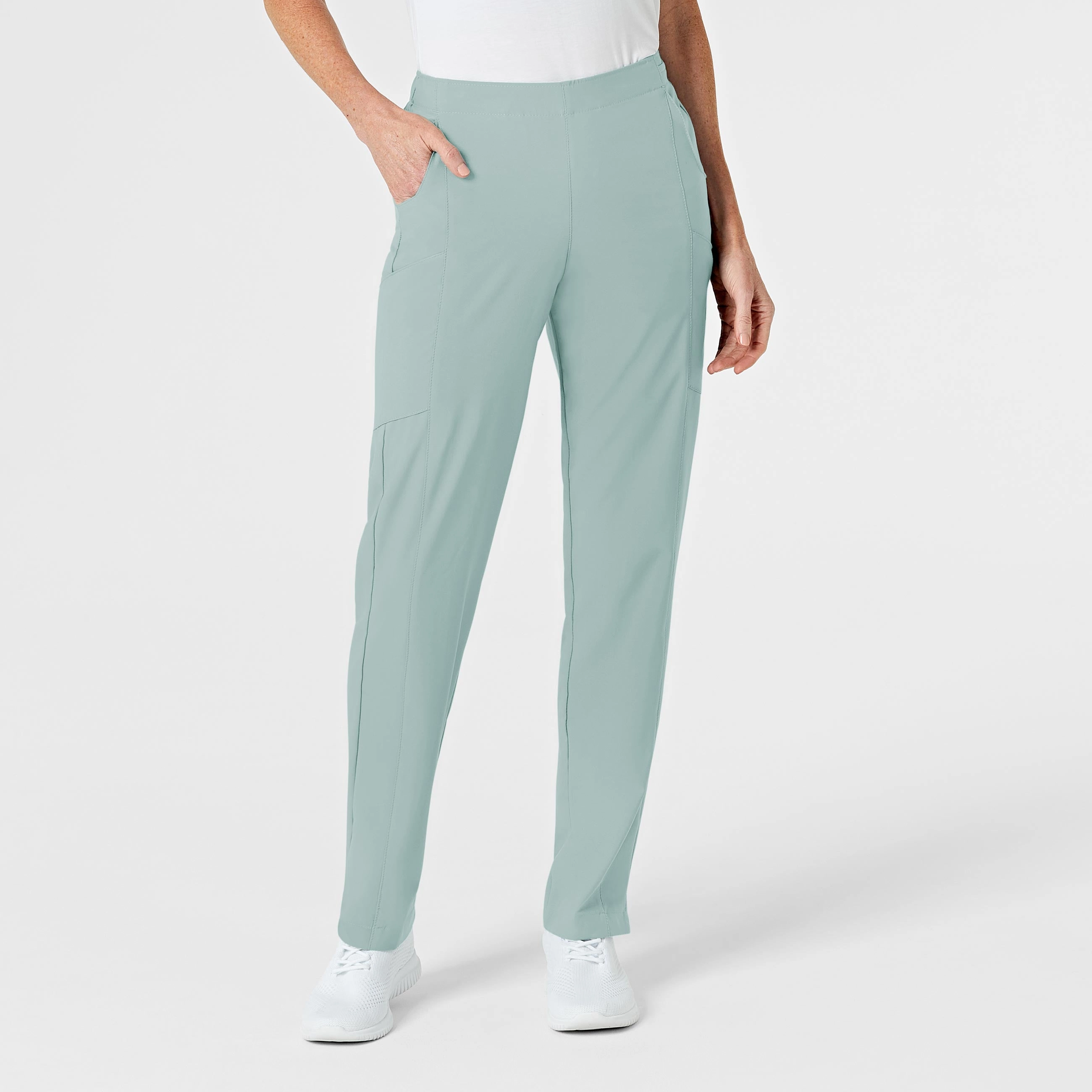 W123 Women's Flat Front Cargo Scrub Pant - Sky Blue Moisture control