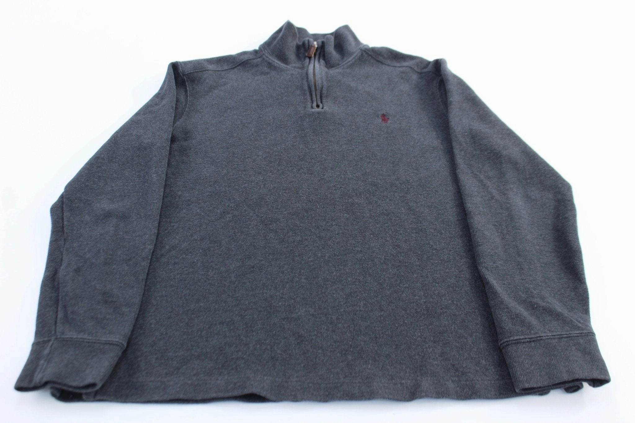 Soft Feel Polo by Ralph Lauren Embroidered Logo Dark Grey Quarter Zip Sweater
