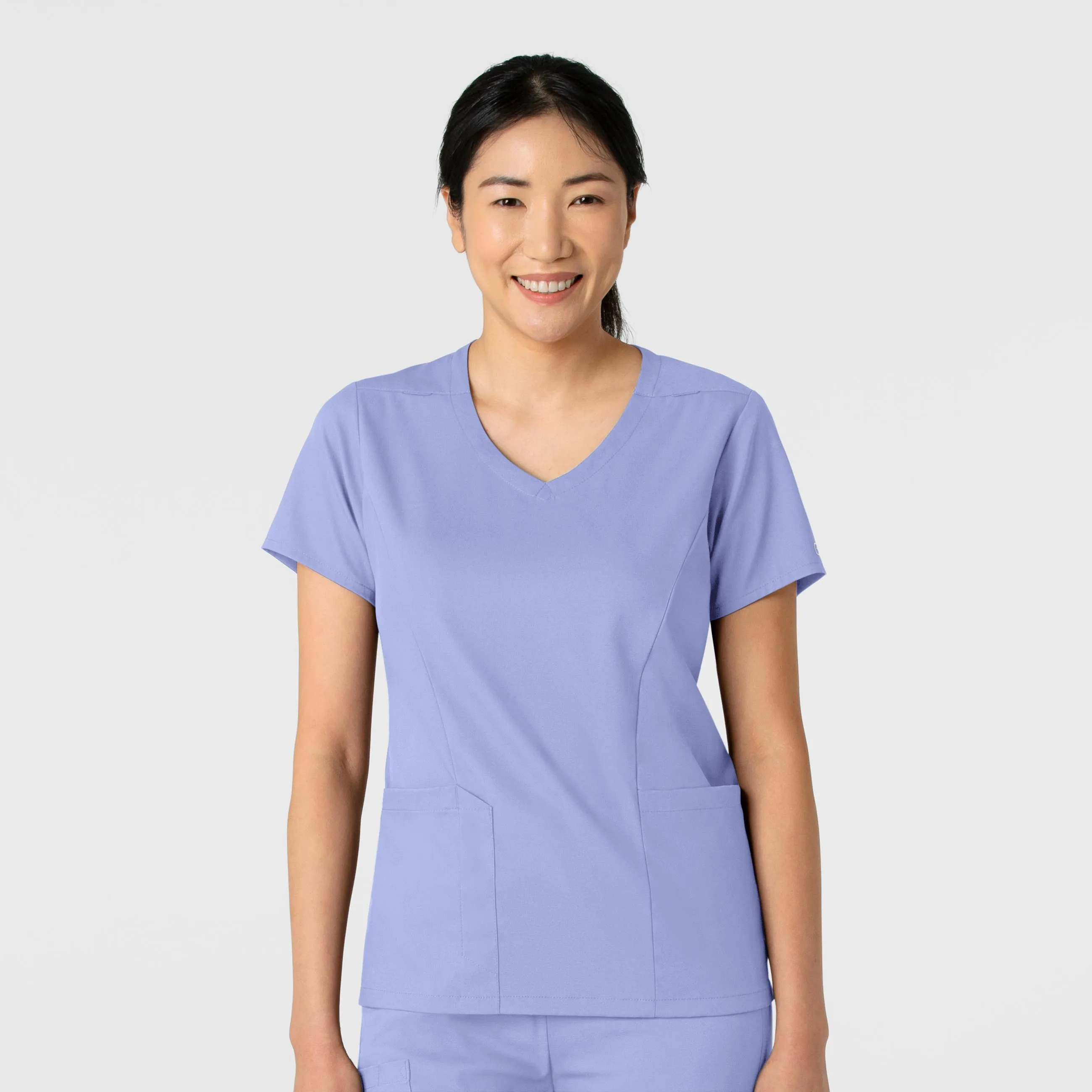 Wrinkle Resistant Textile ArticulatedElbowShaping Boundless Women's 2-Pocket V-Neck Scrub Top - Ceil Blue