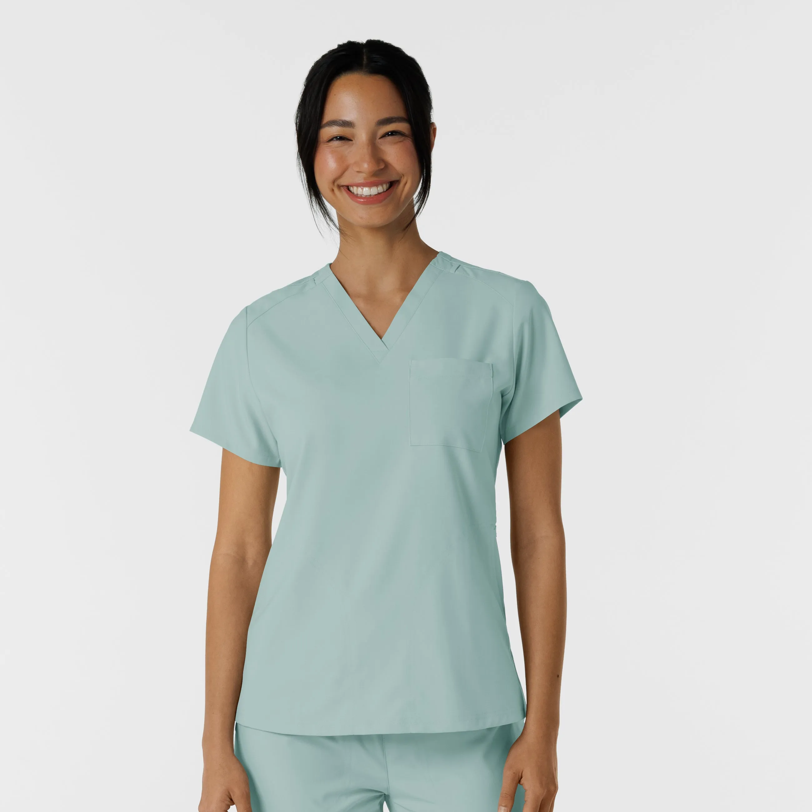 VNeckReinforcement W123 Women's Flex-n-Reach V-Neck Scrub Top - Sky Blue