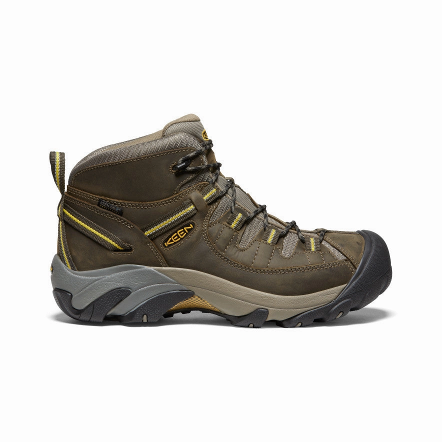 High Quality Leather Men's Targhee II Mid Waterproof Hiking Boots  |  Black Olive/Yellow