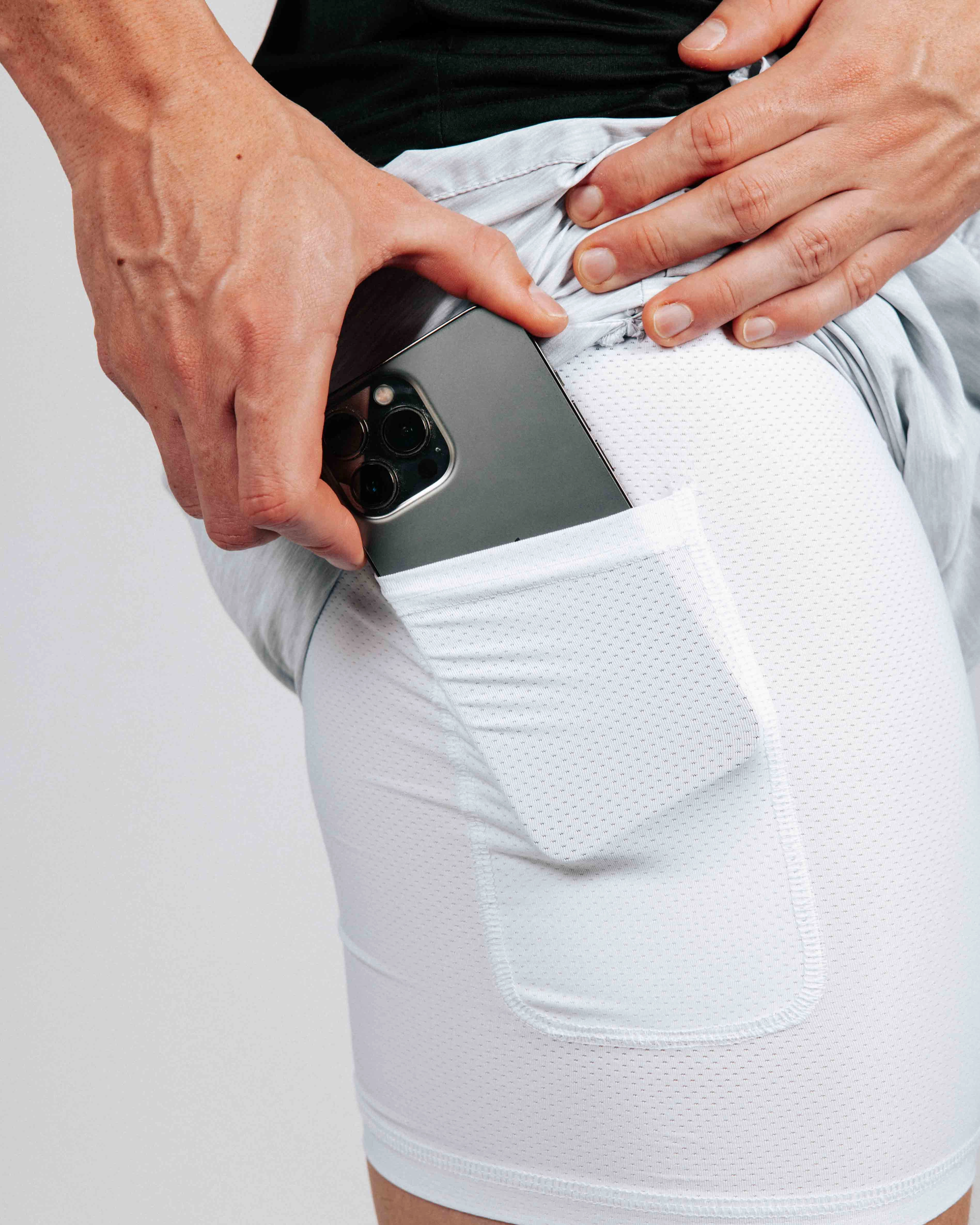 Low Bulk Waistband Flats Men's Light Gray Active Shorts w/Liner