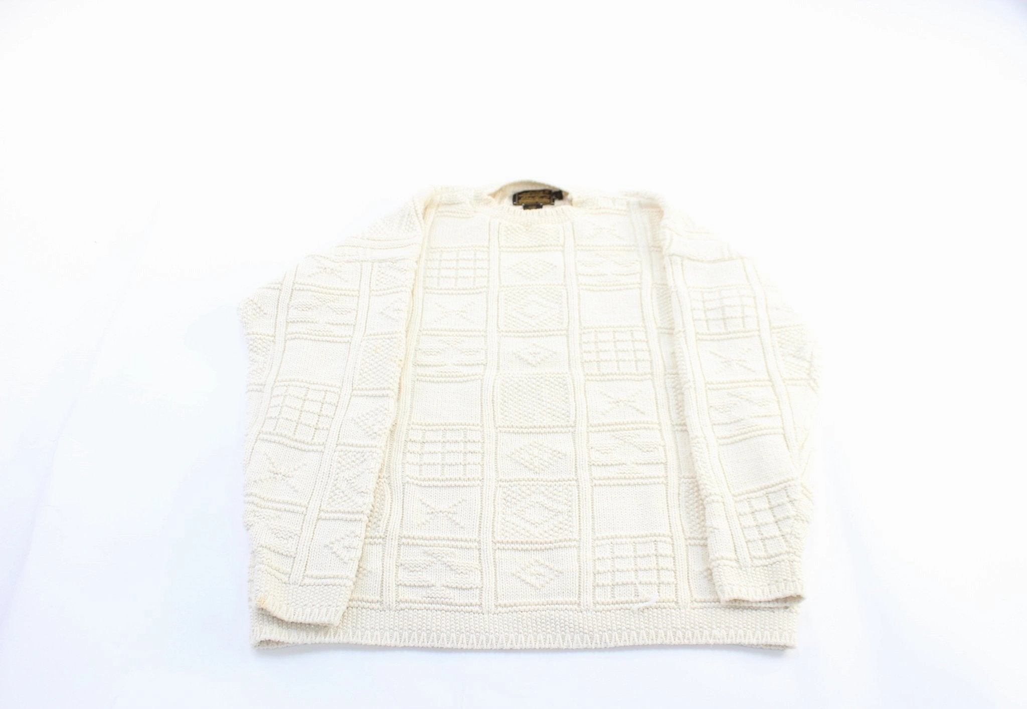 Women's 90's Eddie Bauer White Knitted Patterned Sweater Warm Layering Office Casual