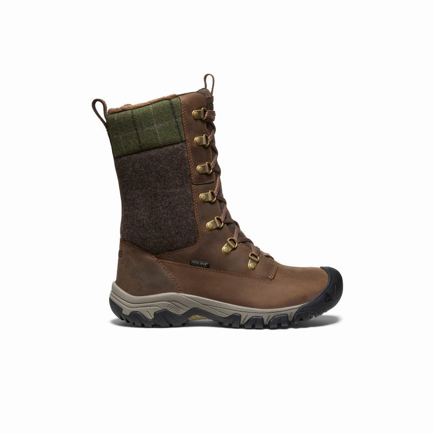 Women's Greta Tall Waterproof Boot  |  Dark Earth/Green Plaid Snow Rugged Trekking Highland Expedition