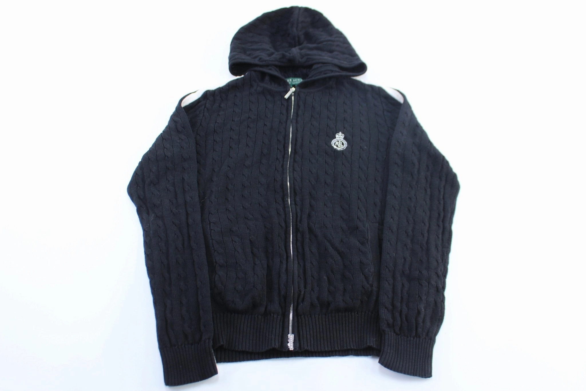 Women's Ralph Lauren Embroidered Logo Black & White Zip Up Sweater Concert wear